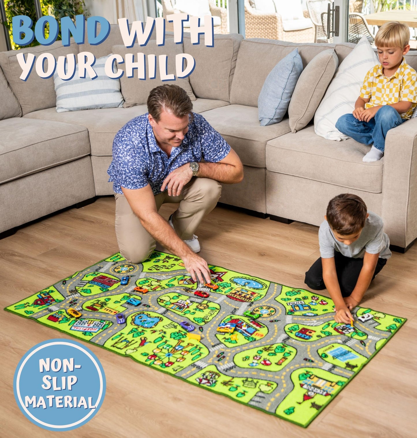 ToyVelt Carpet Playmat Kids Rug - Medium 43” x 26” Educational City Road Traffic Mat for Kids Ages 3–12 - Preschool Rug & Play Room Carpet with Skid-Proof Backing - Bedroom & Playroom