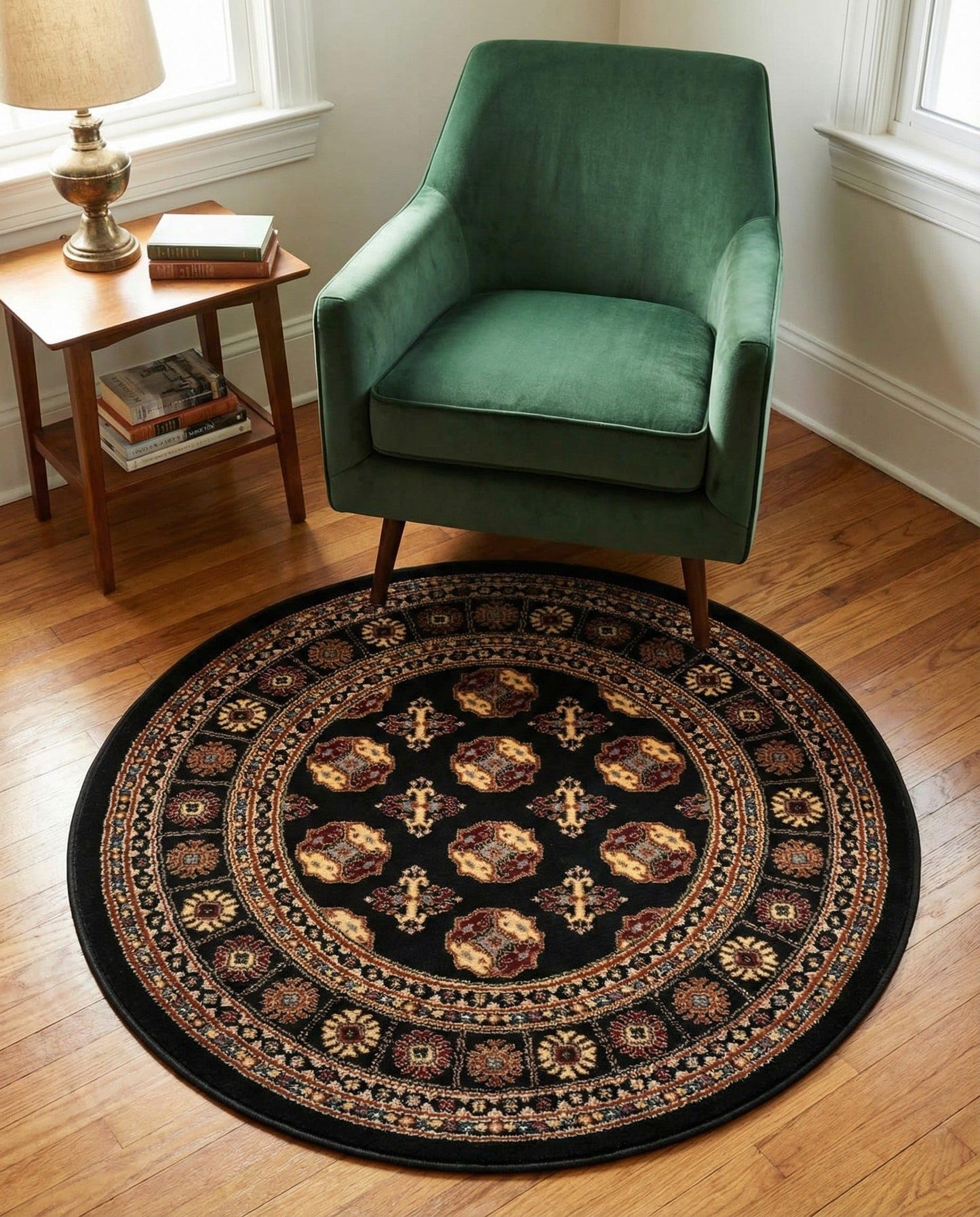 Rugs.com Bokhara Collection Rug – 3 Ft Round Black Medium-Pile Rug Perfect for Kitchens, Dining Rooms