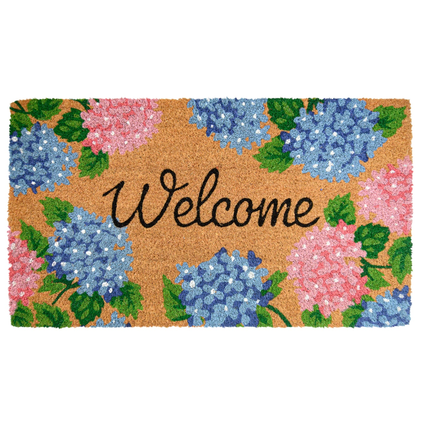 Hydrangea Door Mat 30x17 Inch, Floral Welcome Mat Coir, Spring Doormat