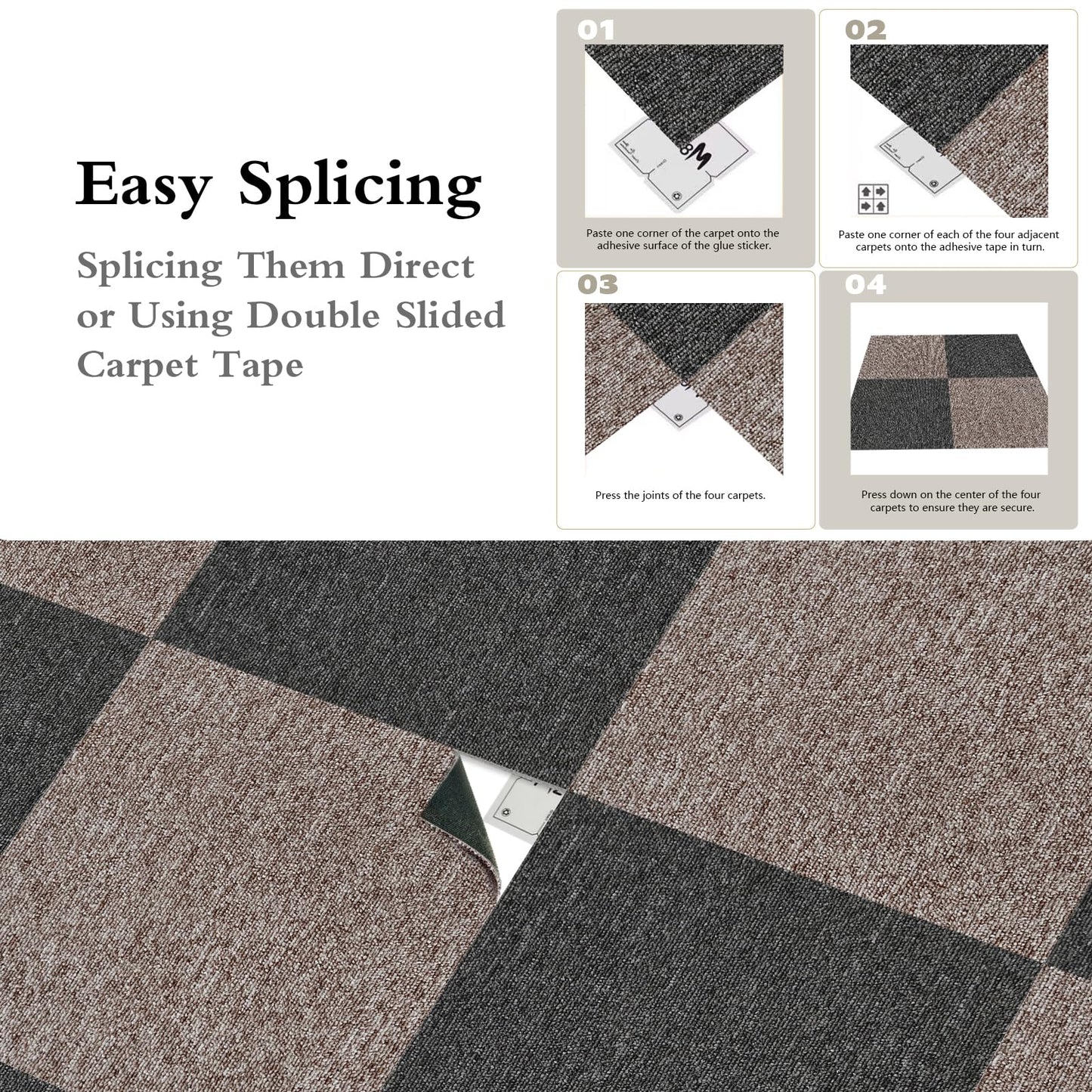 16-Pack 20"x20" Carpet Tiles, Non-Adhesive Soft Padded Floor Squares with Seamless Look for Home, Office, Indoor & Outdoor Use (43 Sq Ft) (J1)