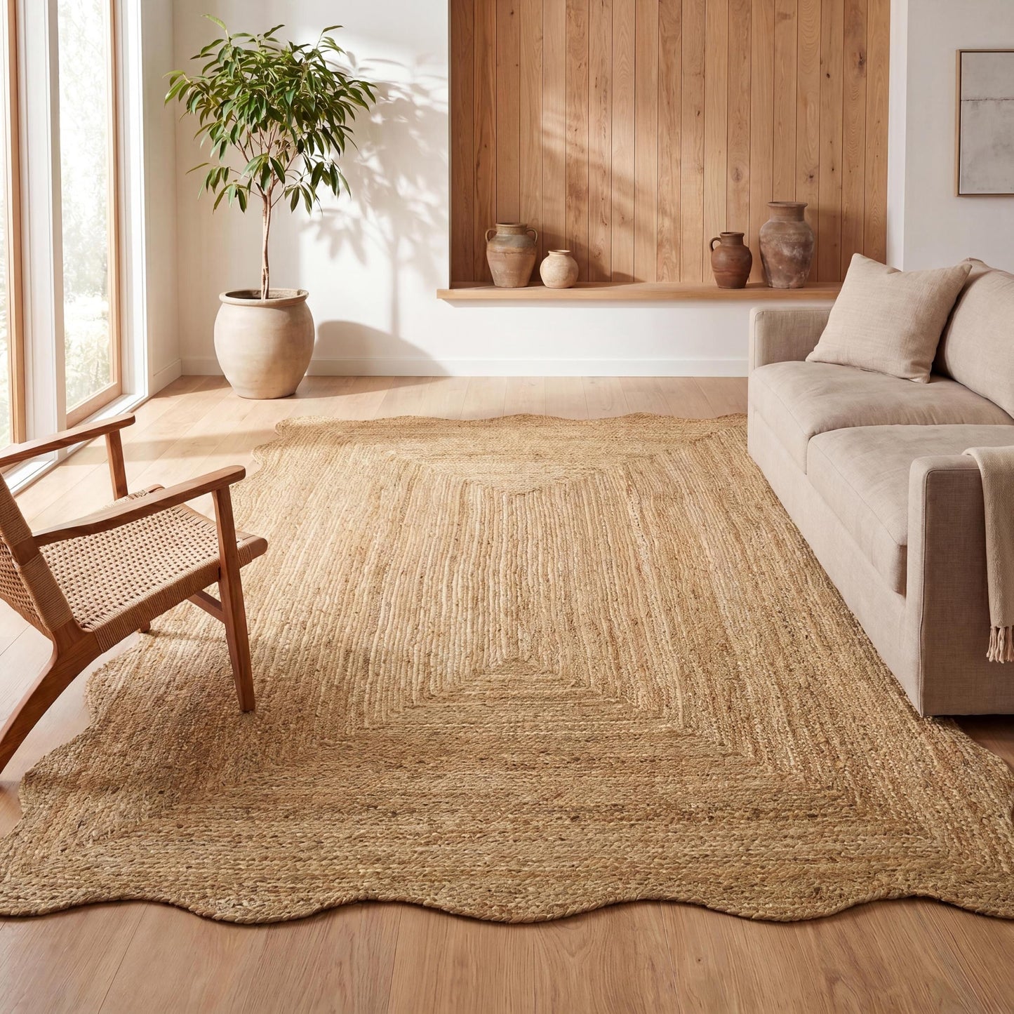 JONATHAN Y Seaside Cottage Scallop Edge Jute Natural Indoor Area Rug, 4x6, Farmhouse, Rustic, Cottage, Easy-Cleaning for Living Room, Bedroom, Kitchen, Non-Shedding (RNF201A-4)