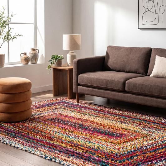Nuloom Tammara Multicolor, 4' x 6', Hand Braided, Bohemian, Cotton, Soft and Cozy, High Traffic, Stain Resistant, Easy Clean, Durable Area Rug for Bedroom, Living Room, Dining, Den, Entryway