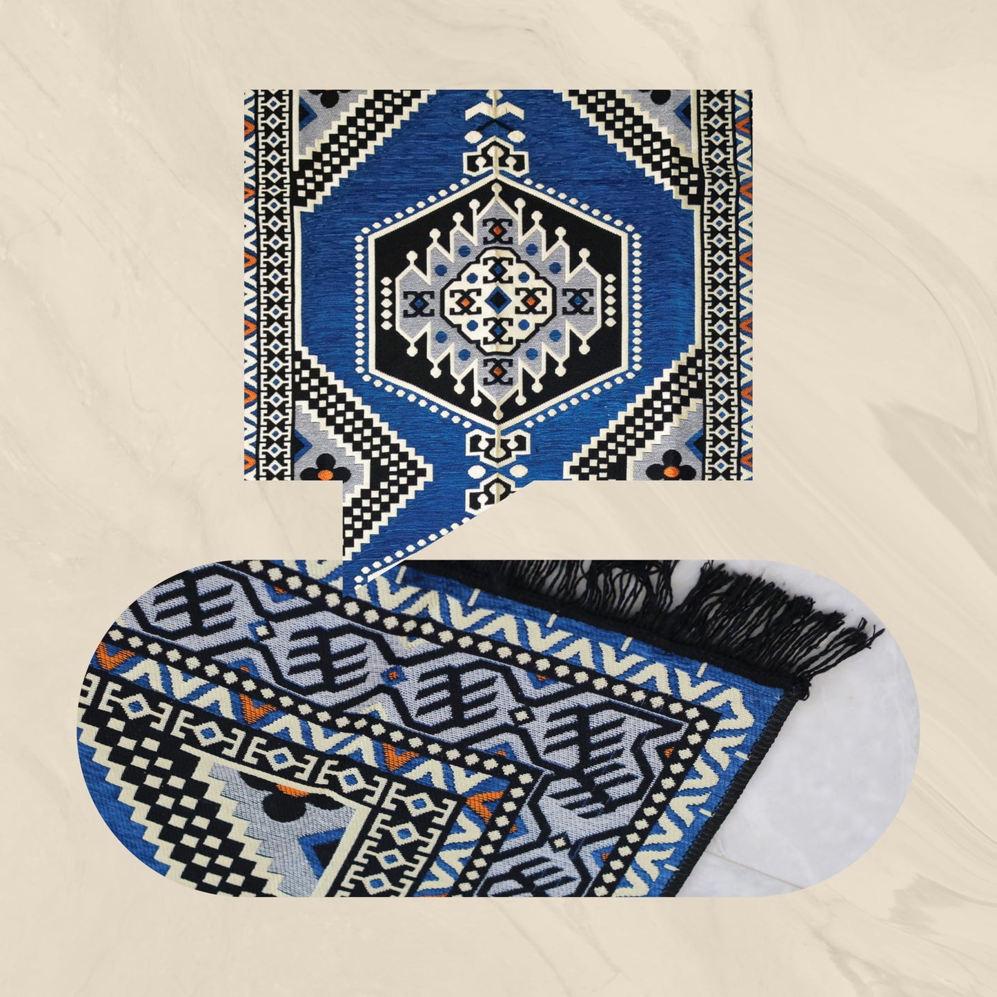 mysticalanatolia Kilim Area Rug 4'x6' Flatweave, Machine Washable, Lightweight, Foldable, Boho Tribal, Ideal for Living Room, Dining Room, Bedroom - Blue/Grey