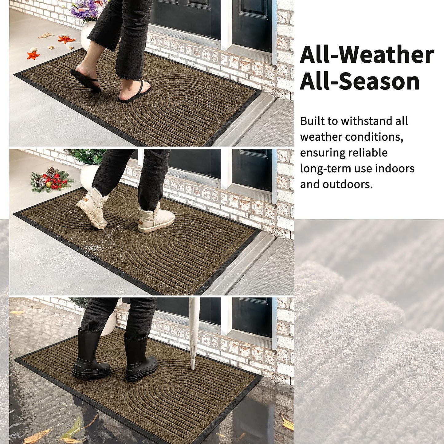 RORA Front Door Mat, Heavy Duty Door Rugs Outside Entrance,Non Slip Welcome Mats Indoor, Natural Rubber Doormat for Entryway, Patio, Garage, Porch, 29.5"x17", Brown