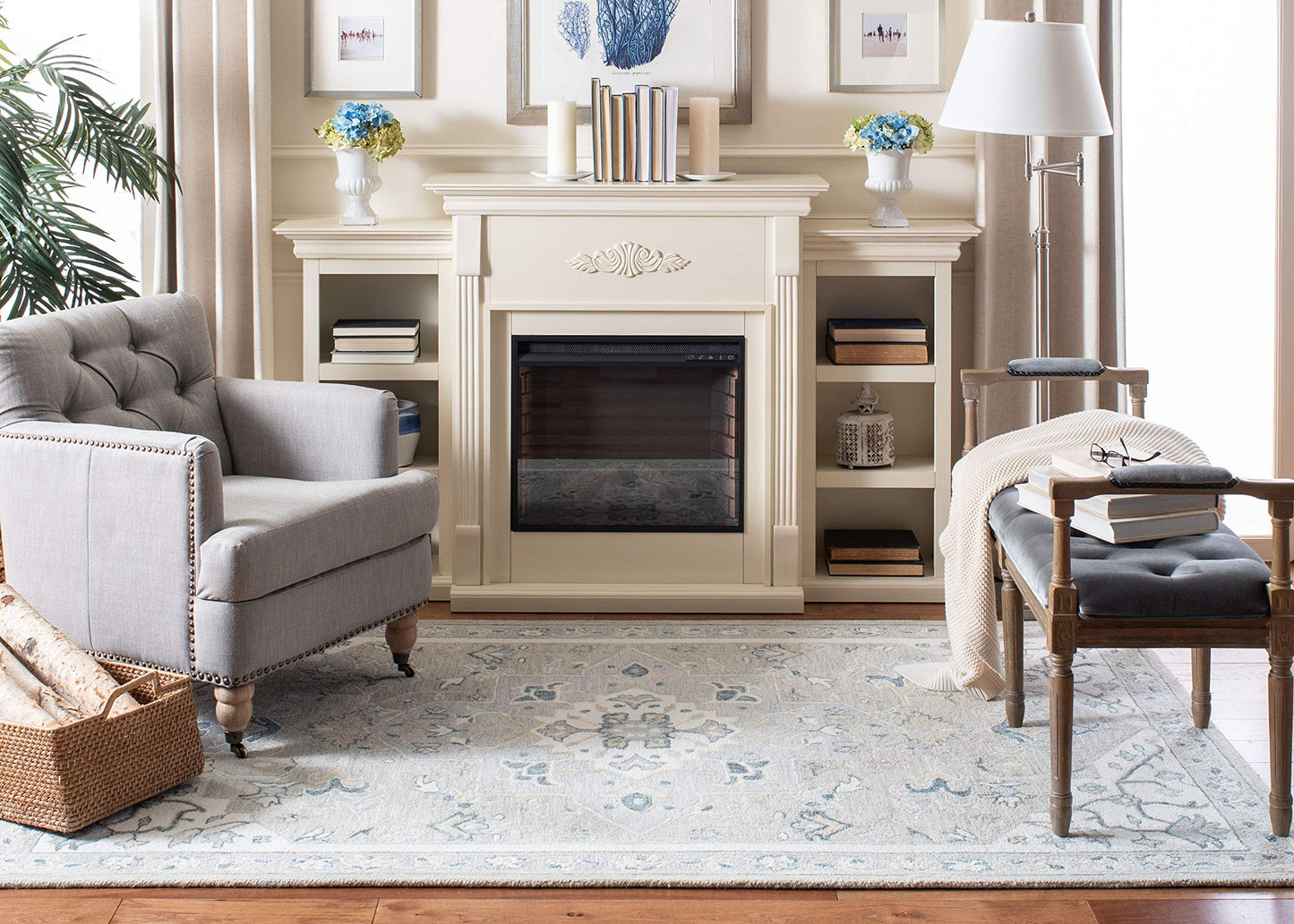 SAFAVIEH Area Rug 8x10 - Micro-Loop Collection - Large - Light Grey & Ivory, Handmade Wool, Medallion Design, Ideal for Living Room, Bedroom, Office, Dining Space (MLP505F)