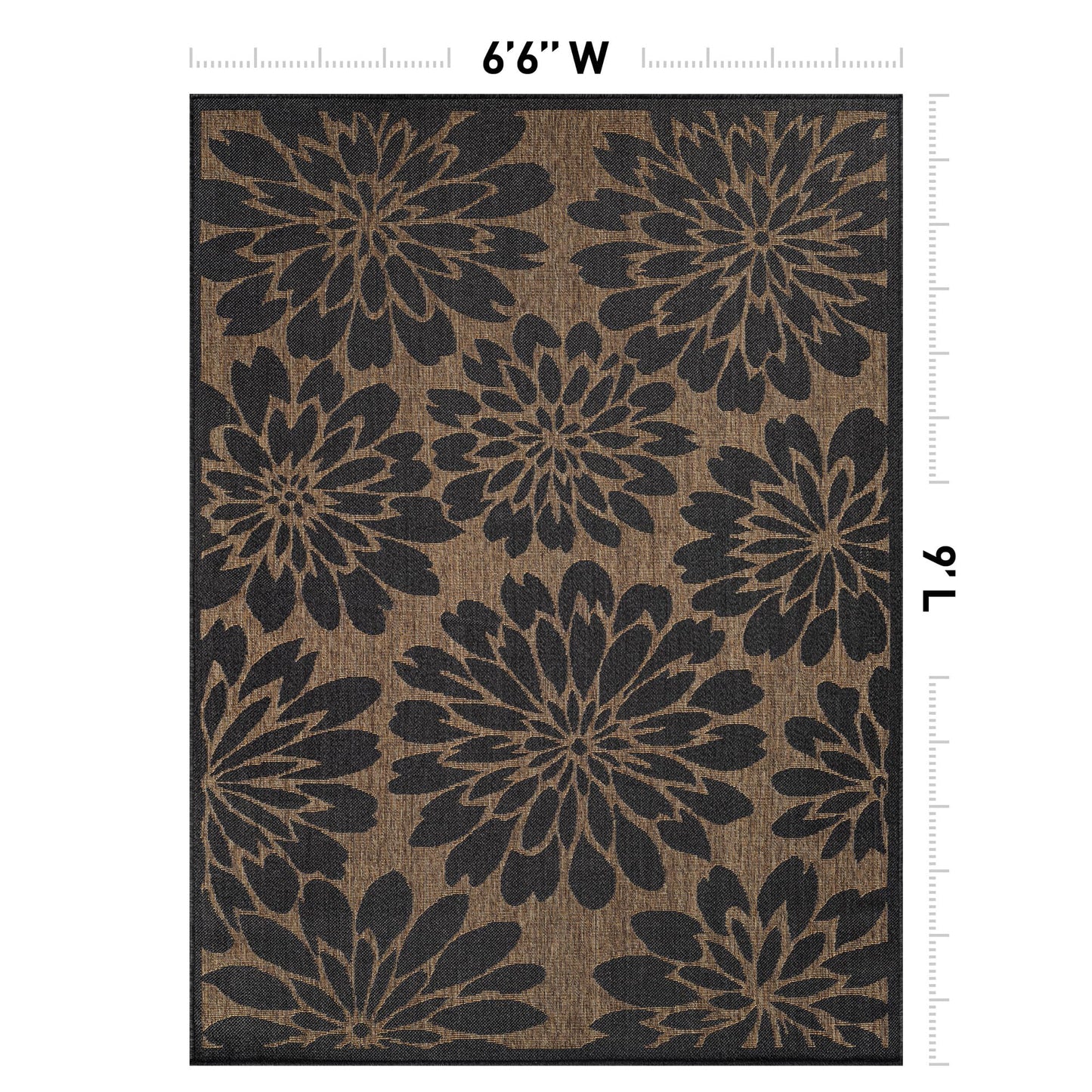 Rugshop Floral Indoor Outdoor Flat Woven Area Rug,Natural Jute-Style,Easy-Care Patio Rug for Backyard Porch Deck Balcony, 6'6" x 9' Dark Gray/Natural