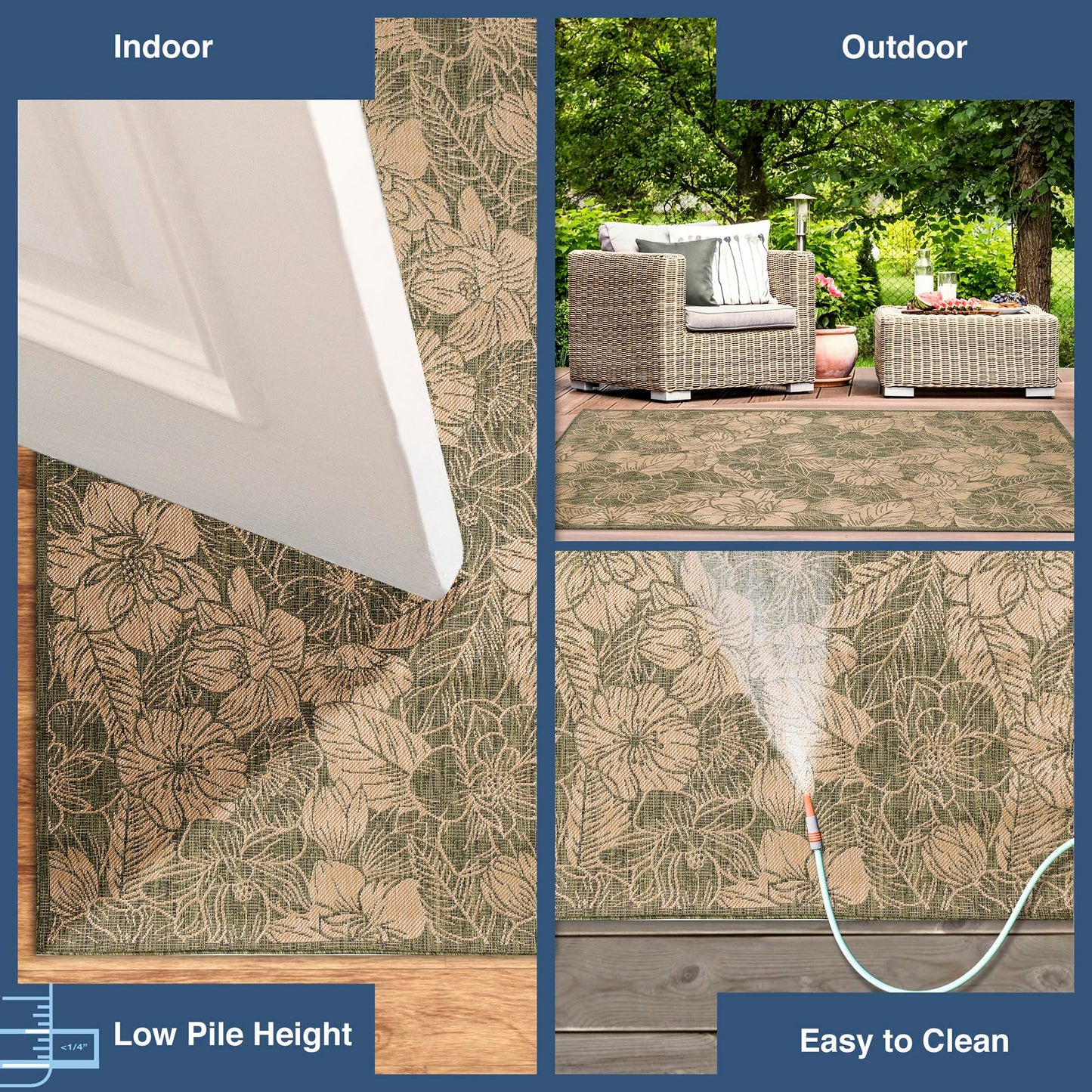 Liora Manne Carmel Indoor/Outdoor Power Loomed Synthetic Blend Low Profile Area Rug - Transitional Botanical Floral Decorative (Botanical Green) (1'11" x 7'6")