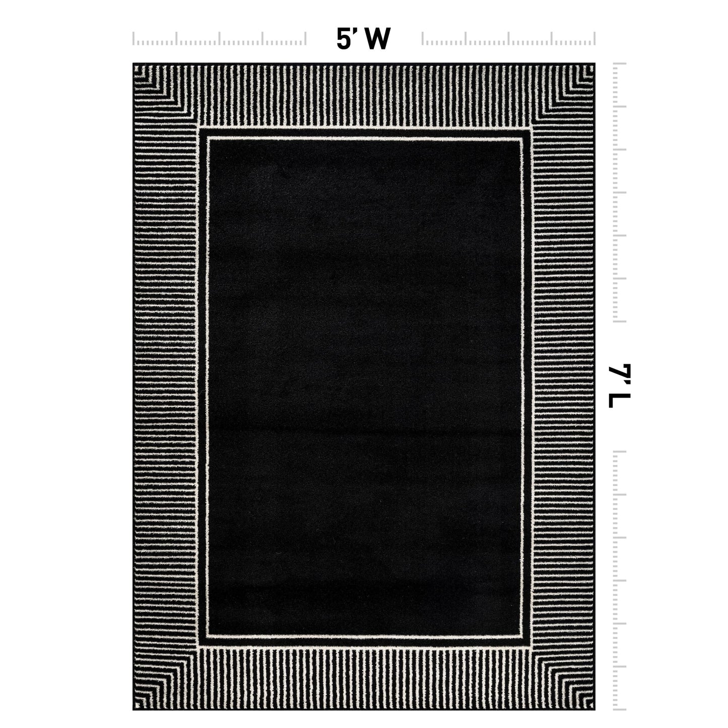 Rugshop Modern Distressed Bordered Indoor Area Rug for Living Room,Bedroom,Kitchen Rug Low Pile Rug with Jute Backing 5' x 7' Black