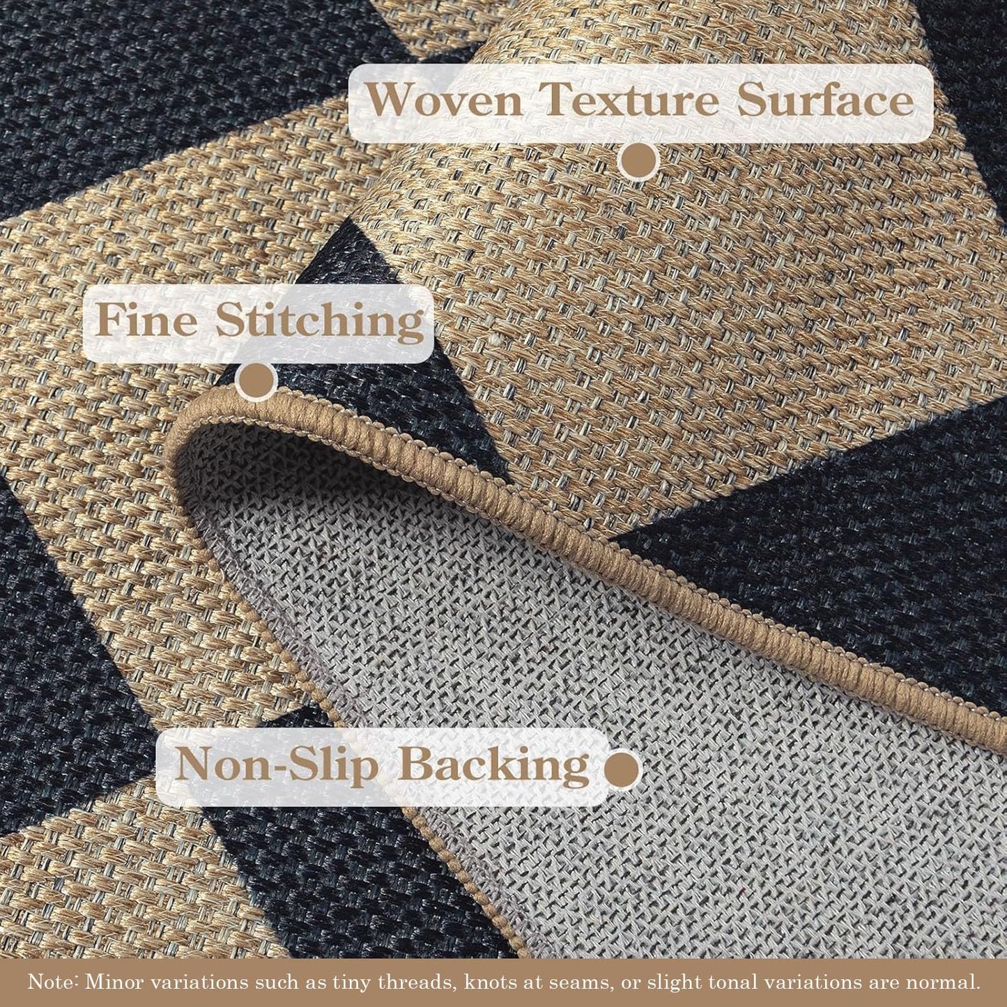 Lanffia Checkered Easy Jute 5x7 Outdoor Rug, Black Washable Rugs 5x7 for Living Room Neutral Indoor Outdoor Carpet, Non Slip Stain Resistant Checkerboard Rug for Backyard Dining Room Classroom