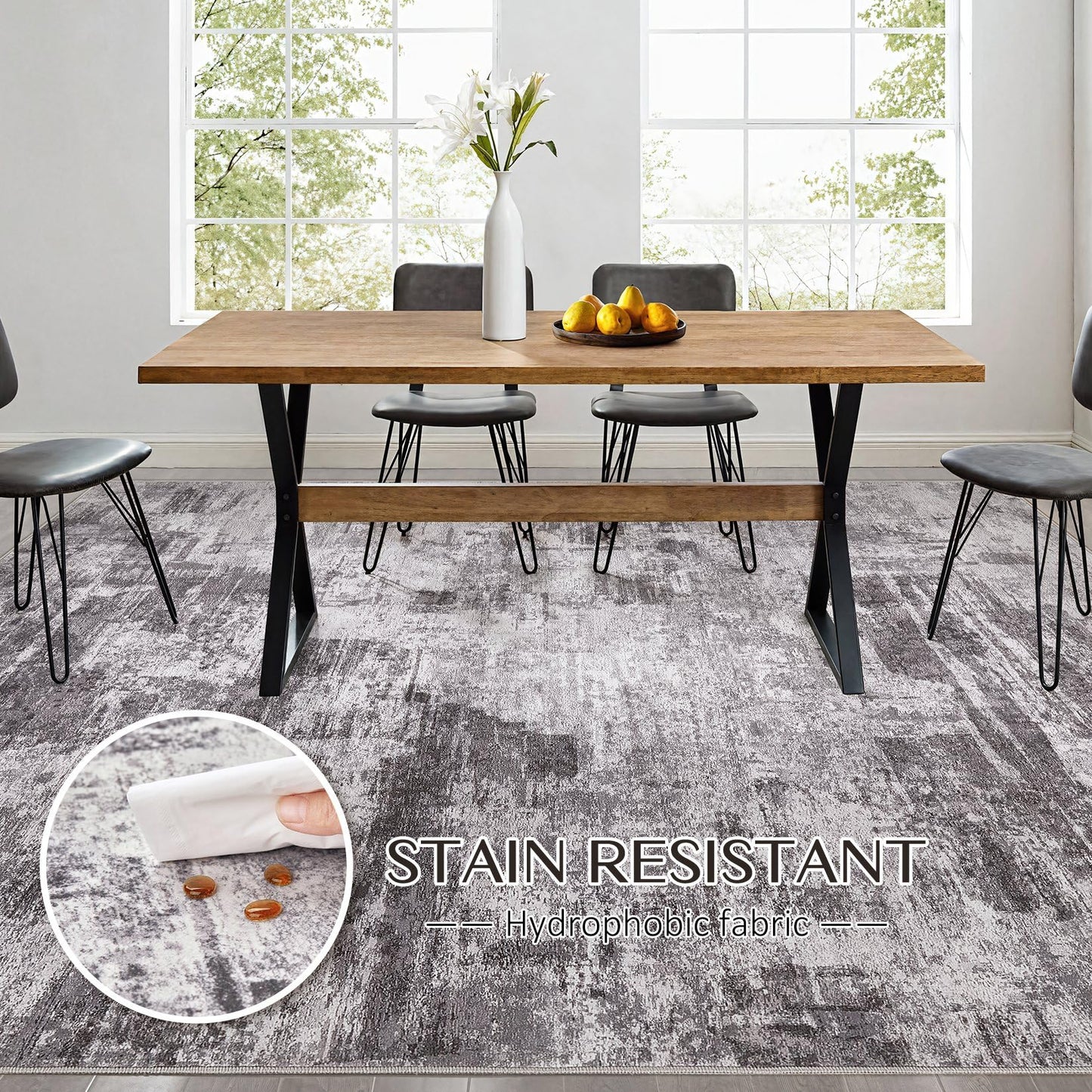kakania 5x7 Washable Area Rug - Abstract Soft Non-Slip Modern Low-Pile Carpet for Living Room Bedroom Office Dorm, Kid Pet Safe Robot Vacuum Friendly - Grey