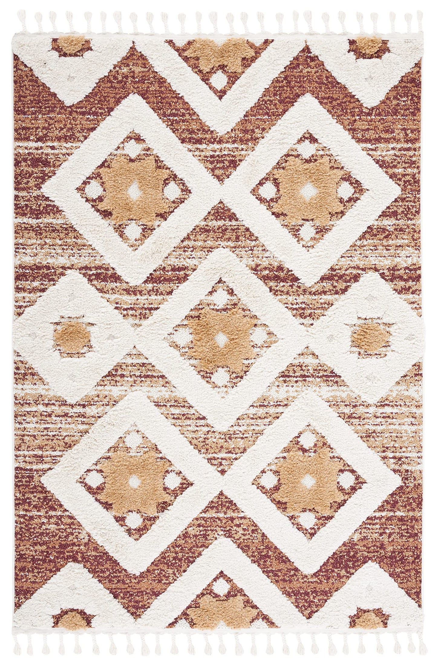 SAFAVIEH Moroccan Tassel Shag Collection Area Rug - 5'3" x 7'6", Rust & Ivory, Boho Design, Non-Shedding & Easy Care, 2-inch Thick Ideal for High Traffic Areas in Living Room, Bedroom (MTS664P)