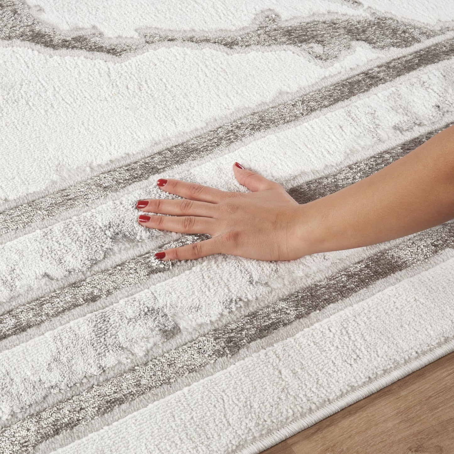 GLORY RUGS Area Rugs Marble 8x10 Cream Silver Border Carpet Elegant Modern Abstract Rug Living Room Dining Bedroom Rug
