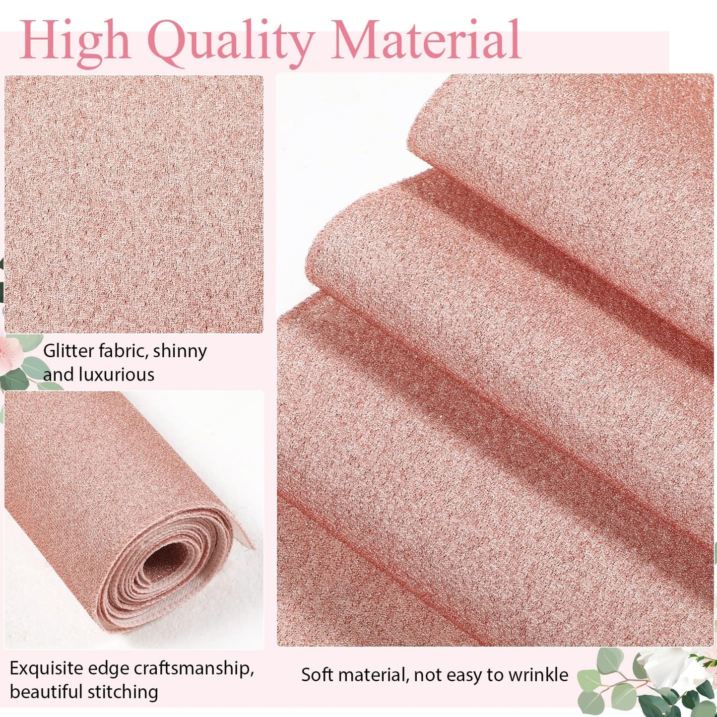 Shihanee Sequin Aisle Runner for Wedding Glitter Rug with Carpet Tape Sparkly Prom Outdoor Floor Birthday Carpet Runner for Ceremony Event Graduation Party(2 x 15 ft,Rose Gold)