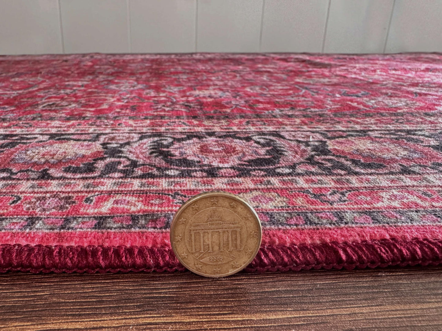 GLN Rugs Traditional - Yildiz - Machine Washable Area Rug, Vintage Washable, Non Slip, Low Pile Area Rug, Entryway, Hallway, Kitchen Rug - Easy Clean (3' x 5' Dark Red)