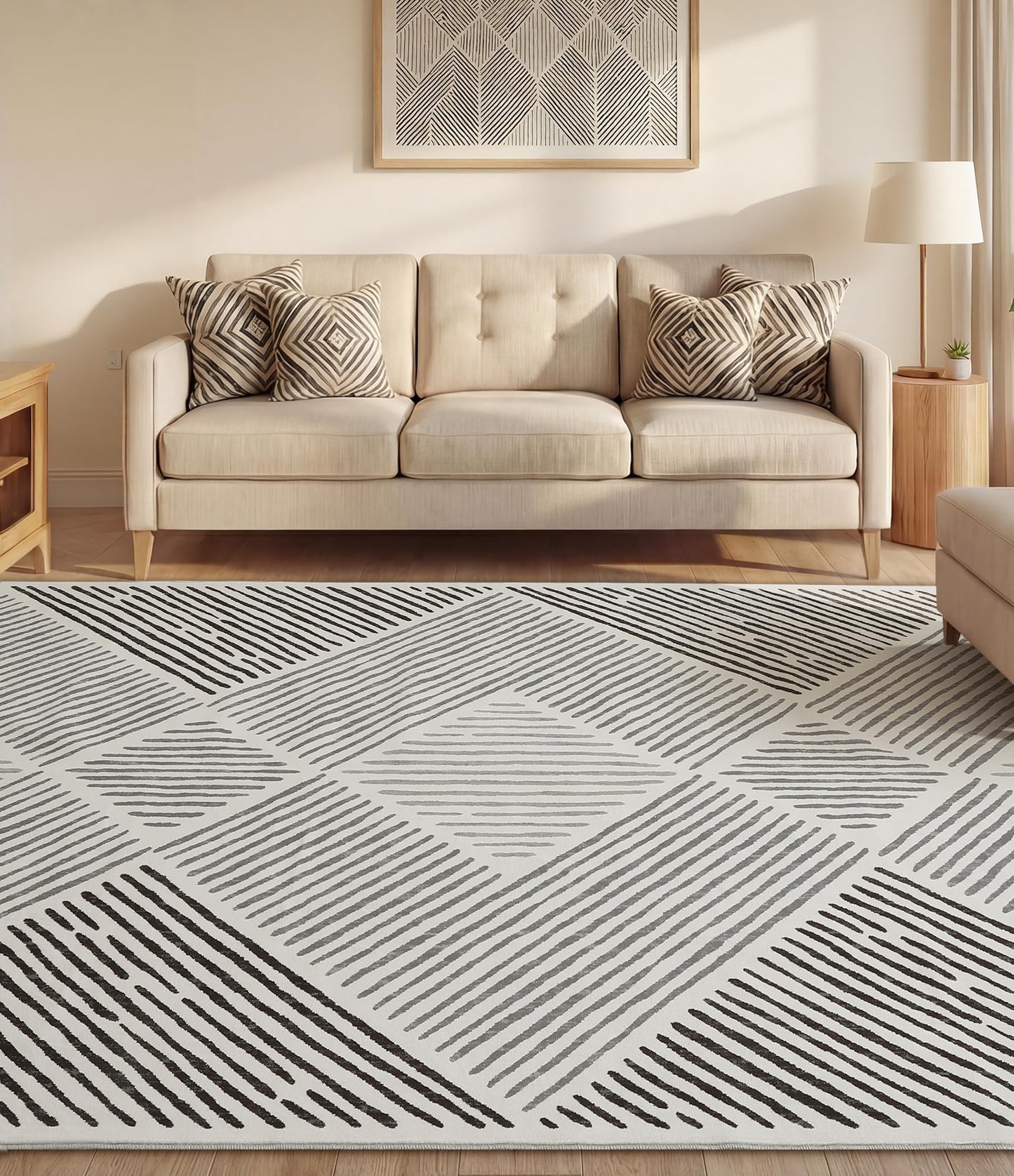 YIHOUSE Black and White Area Rug 5x7,Modern Geometric Rug for Bedroom Diamond Washable Rugs for Living Room, Office, Dining Room