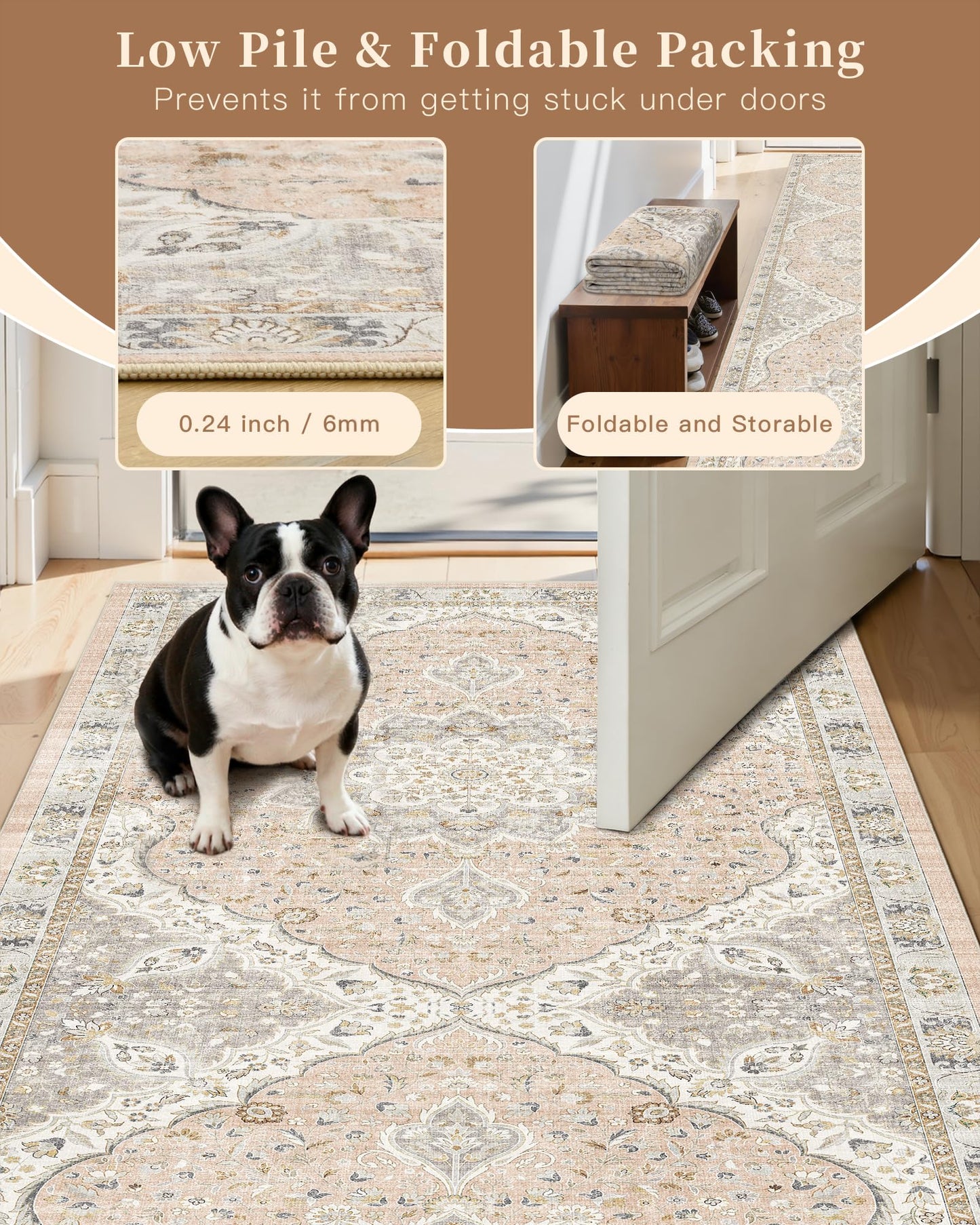Madane Hallway Runner Rug - 2x5 Rug Runner Washable Runner Rugs Non-Slip Low-Pile Kitchen Runner Rug Laundry Room Rug Throw Carpet for Entrance Bedroom Living Room (2'x5', Pink/Gray)