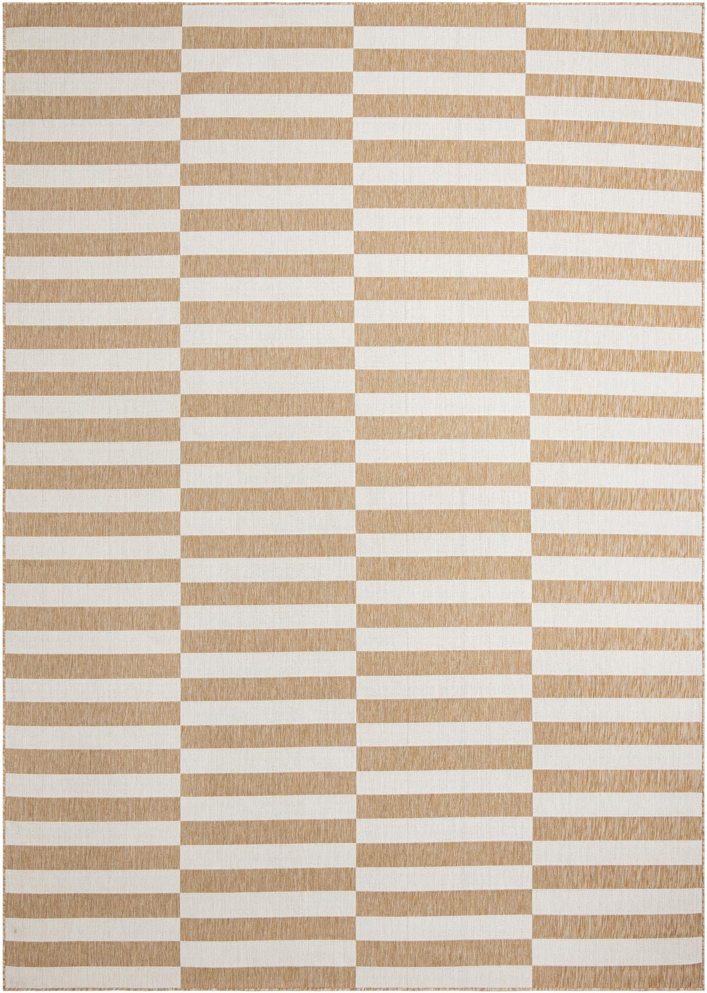 Unique Loom Outdoor Striped Collection Area Rug - Striped (10' x 14' 1" Rectangle Taupe/Ivory)