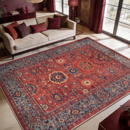 Keen Home Design 6x9 Rug - Machine Washable Area Rug with Non-Slip Backing, Ideal for Living Room, Dining Room, Bedroom - Vintage, Easy Clean, Durable, Low Pile Rug - (6' x 9')