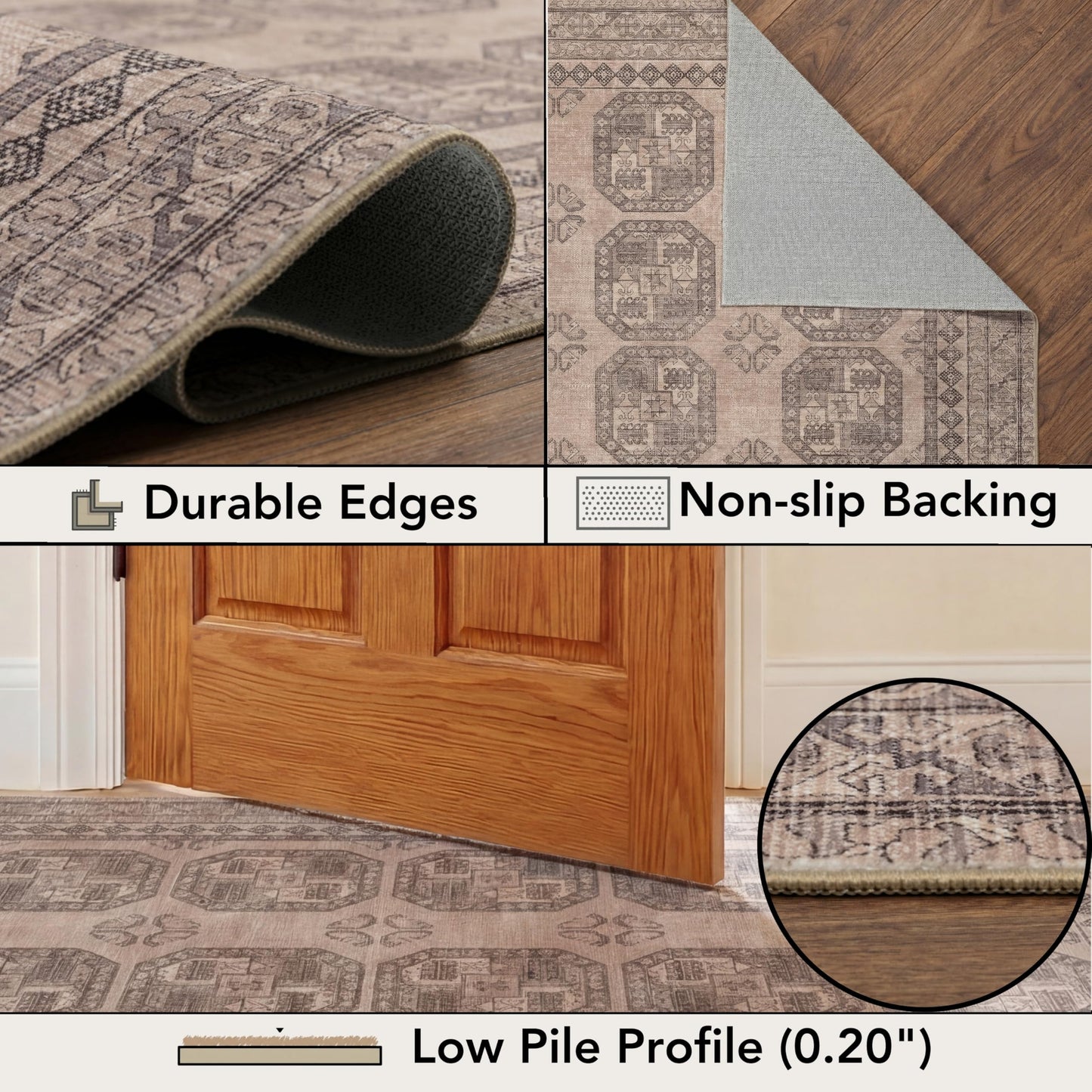 Kuden 9x12 Large Area Rug, Machine Washable Area Rug with Non-Slip Backing, Vintage Style, Soft, Easy Clean, Low Pile Rug for Living Room, Bedroom, Dining Room
