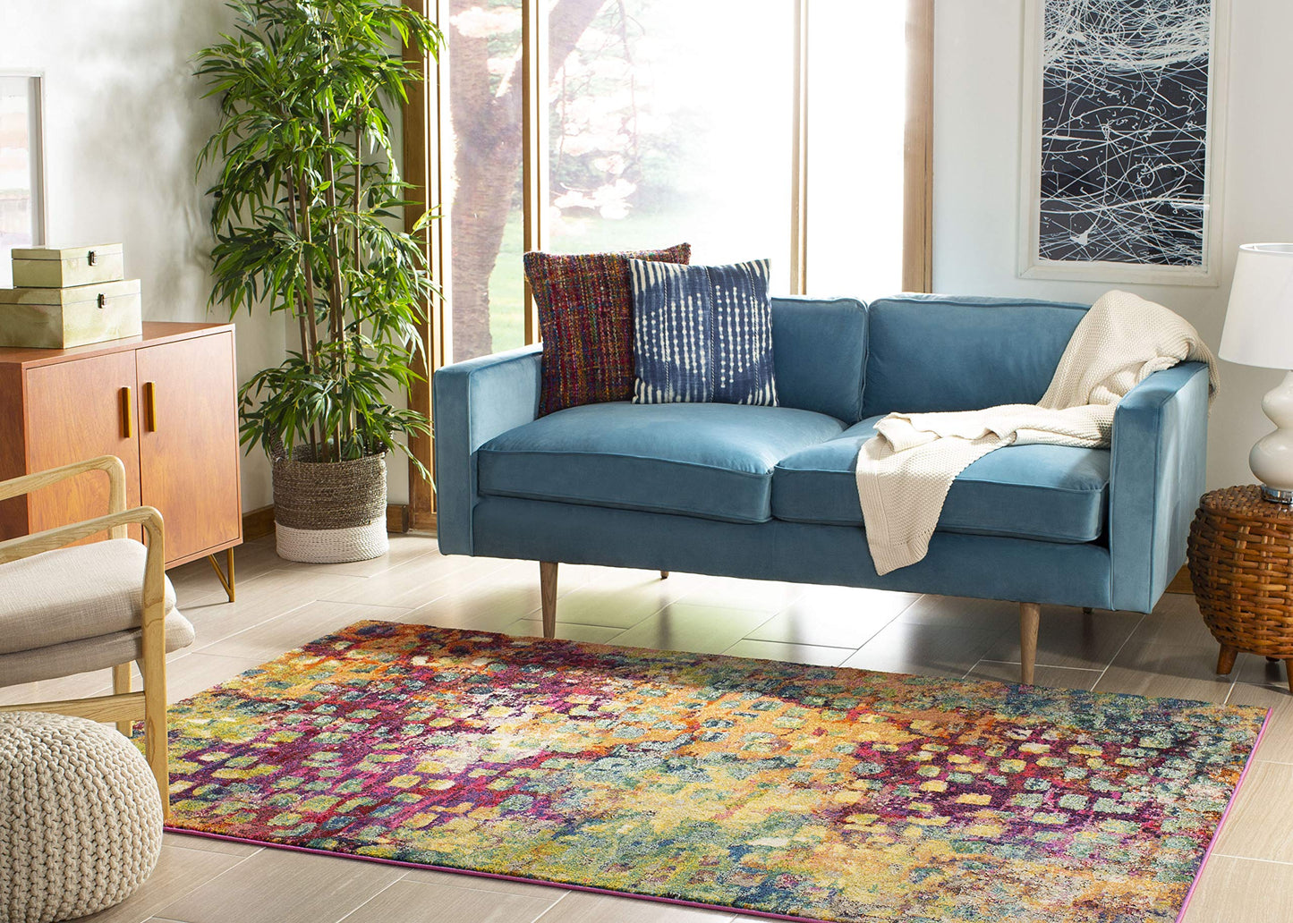 SAFAVIEH Monaco Collection Area Rug - 8' x 10', Pink & Multi, Boho Chic Abstract Watercolor Design, Non-Shedding & Easy Care, Ideal for High Traffic Areas in Living Room, Bedroom (MNC225D)