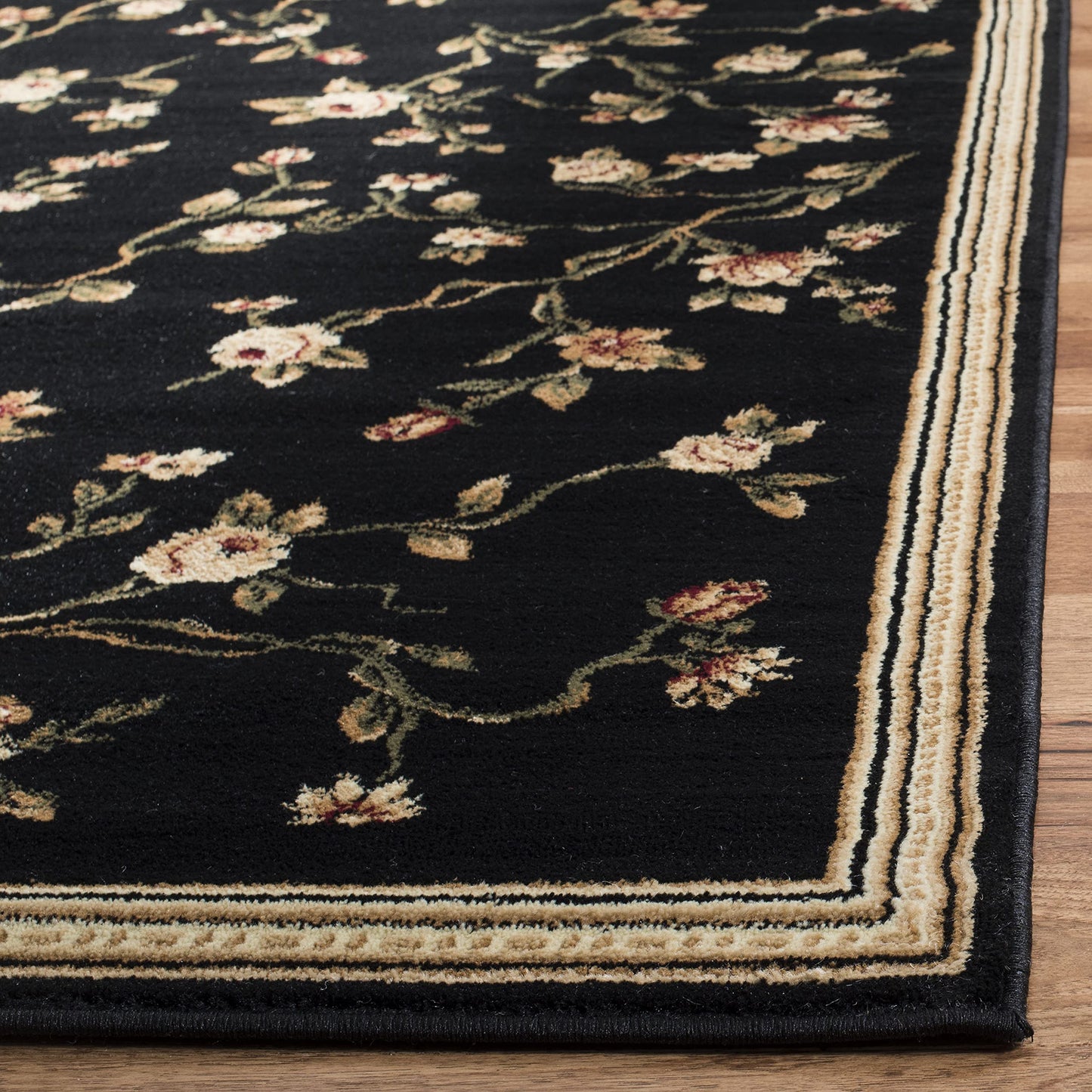 SAFAVIEH Lyndhurst Collection Area Rug - 8' x 11', Black, Traditional Floral Design, Non-Shedding & Easy Care, Ideal for High Traffic Areas in Living Room, Bedroom (LNH220A)