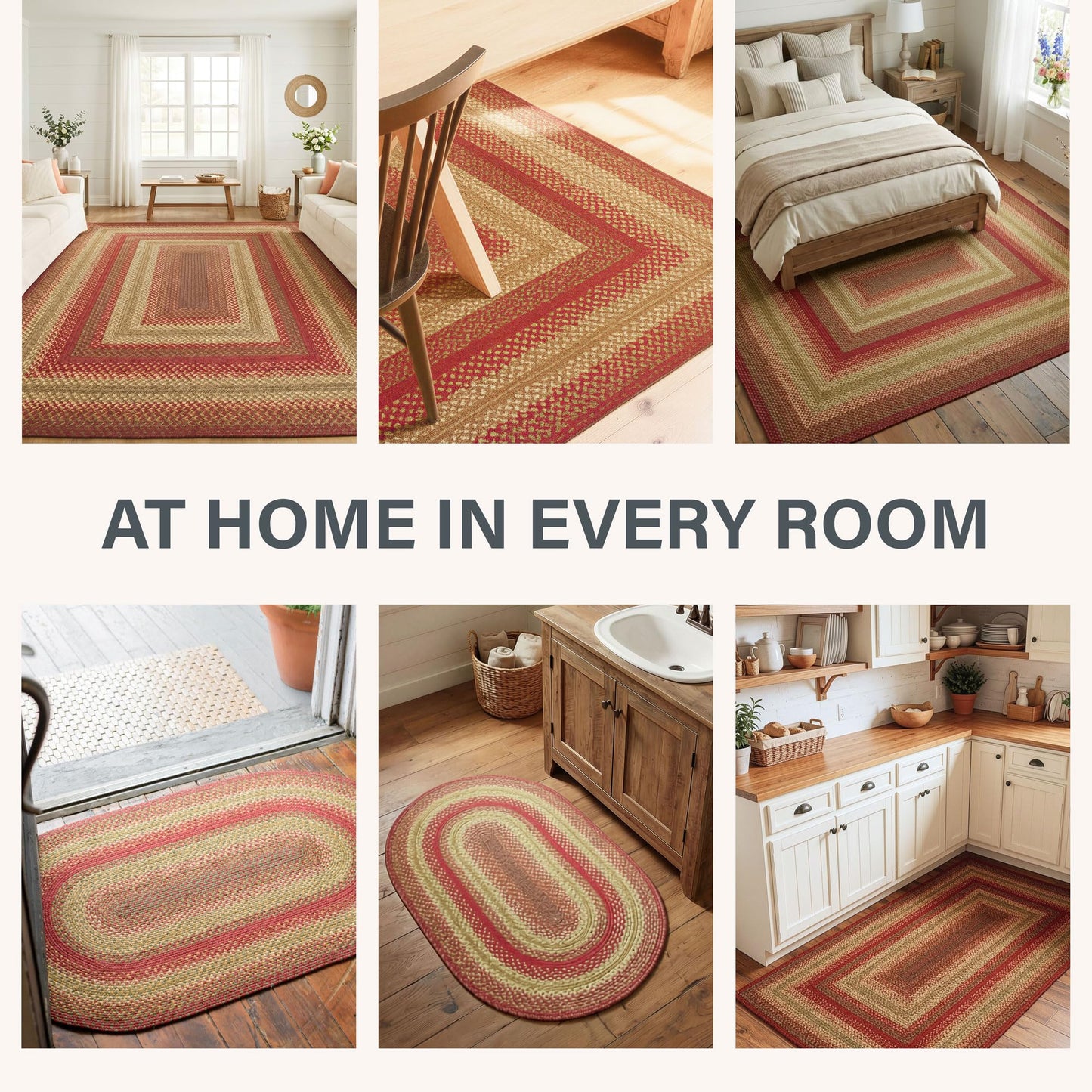 Cider Barn Cranberry Red Small Braided Rug, Jute, 27"x45" Rectangle - Perfect Country Rustic Decor for Entryway, Bathroom, Everywhere