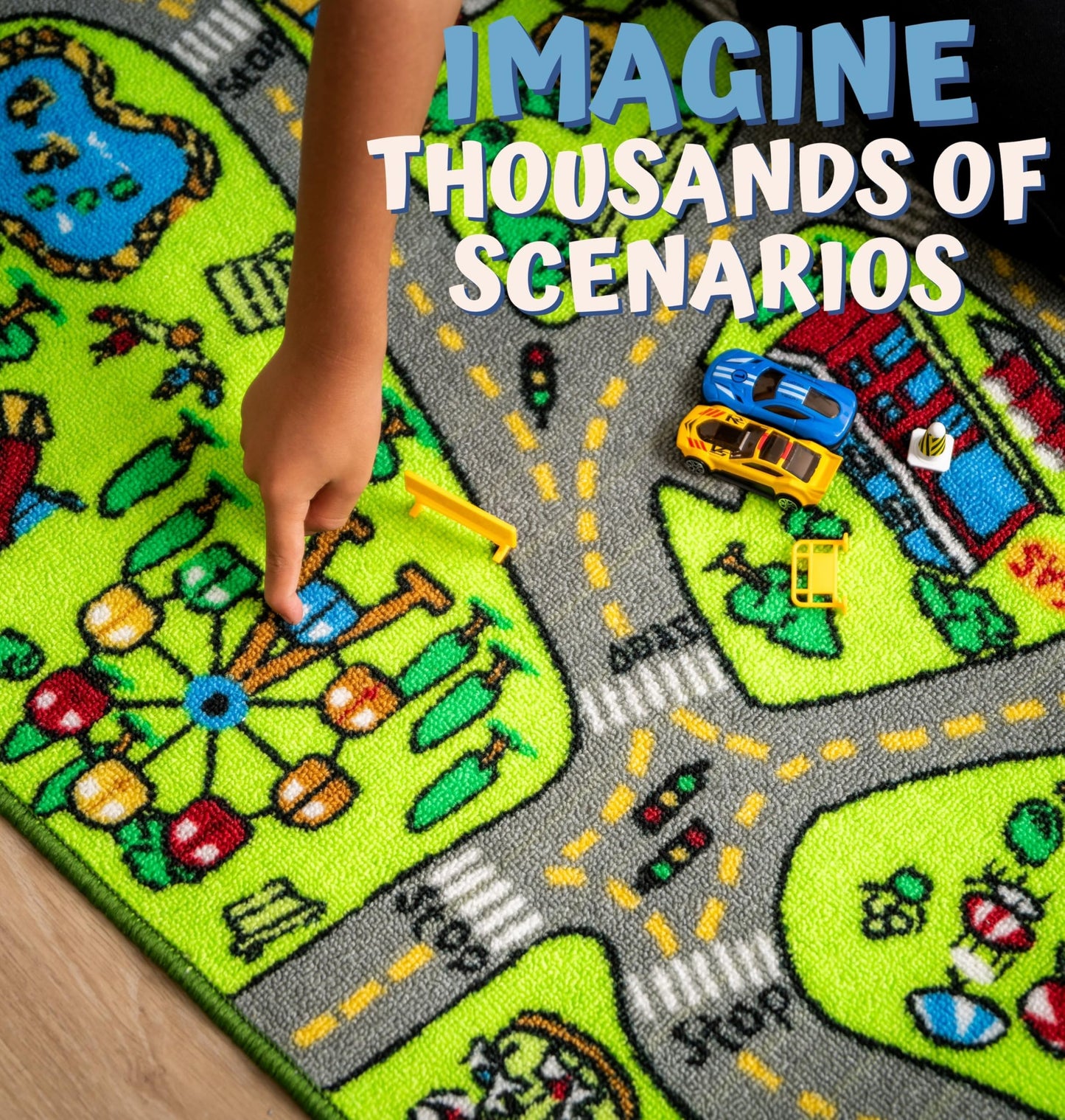 ToyVelt Carpet Playmat Kids Rug - Medium 43” x 26” Educational City Road Traffic Mat for Kids Ages 3–12 - Preschool Rug & Play Room Carpet with Skid-Proof Backing - Bedroom & Playroom