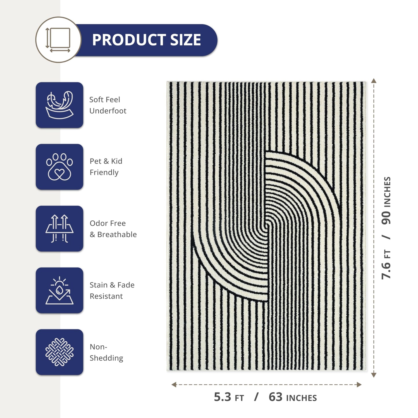 Abani Nuevo Collection Area Rug - Mid-Century Black & Ivory Arch Knot Design - 5' x 8' - for Living Room, Bedroom & Office