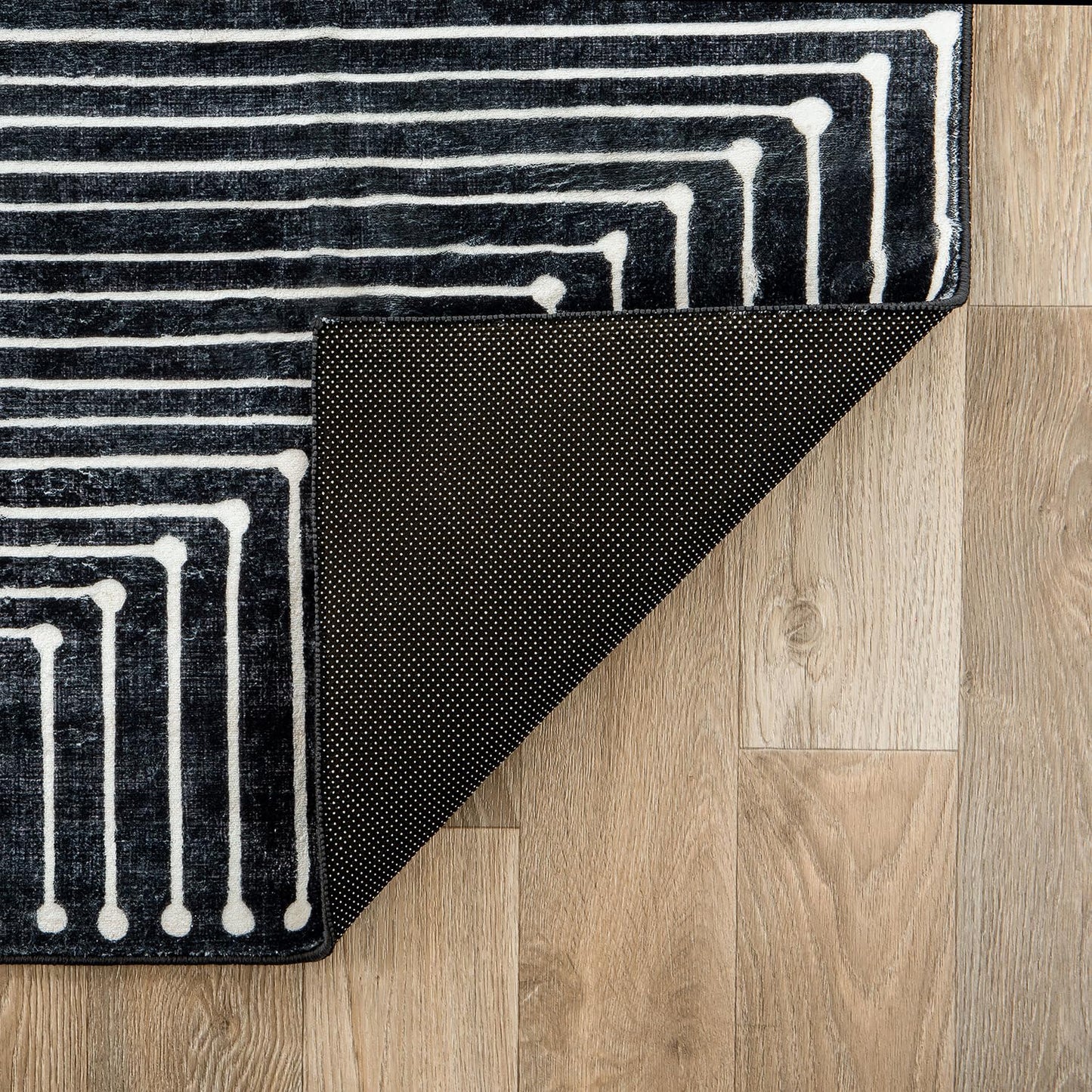 Rugshop Marbella Bohemian Stripes Washable Non Slip Area Rug 9'x12' Black