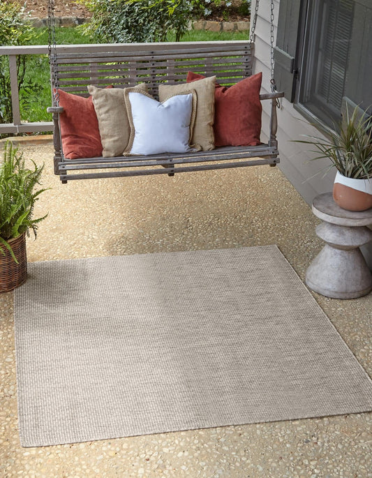 Unique Loom Collection Casual Transitional Solid Heathered Indoor/Outdoor Flatweave Area Rug (8' Square, Light Gray/Ivory)
