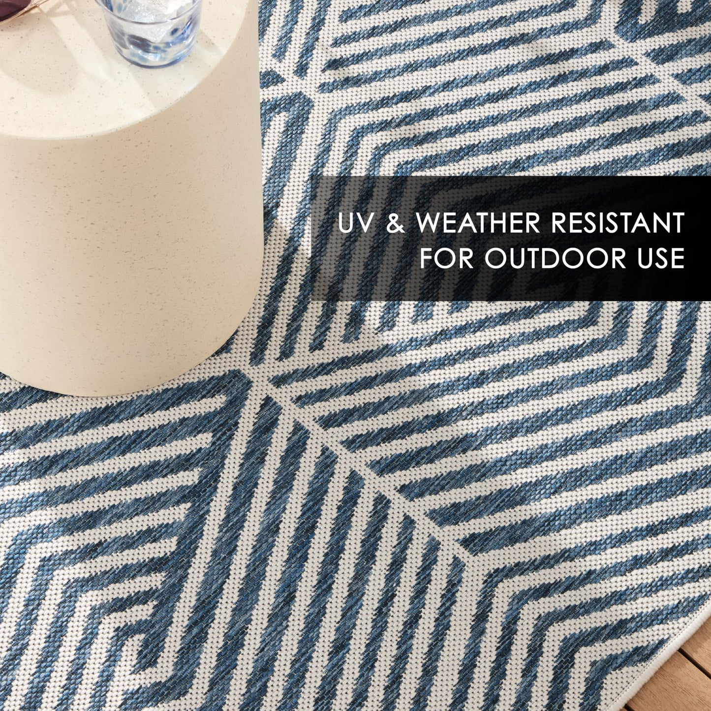 Nicole Miller New York Patio Country Ombre Geo Indoor Outdoor Area Rug, UV Fade Resistant, Low Pile, Navy Blue/Cream, 7'9"x10'2"