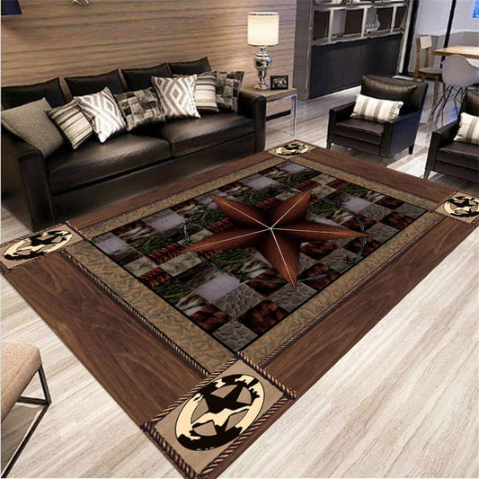 AOESELN Vintage Rustic Brown Star Area Rug,3x4ft,American Texas West Country Rugs for Indoor,Machine Washable Non-Slip Primitive Rugs,Western Cabin Decor Texas Rug,for Living Room Bedroom Office