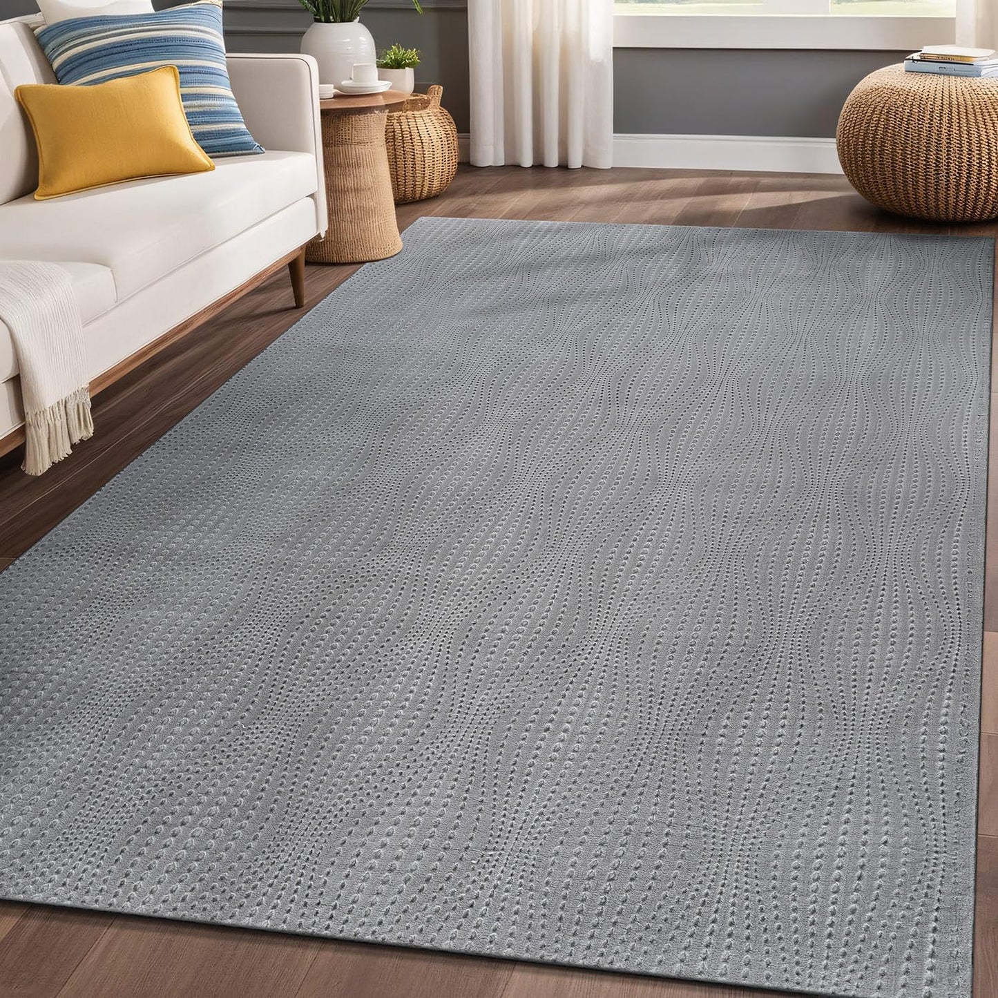 Luul Home Modern Gray Non Slip Rug Solid 8x10 Non Skid Soft Rubber Back Area Rugs for Living Room Kitchen Bedroom Bathroom Dining Room Easy Cleaning Stain Resistant Non Shedding Carpet 8 x 10