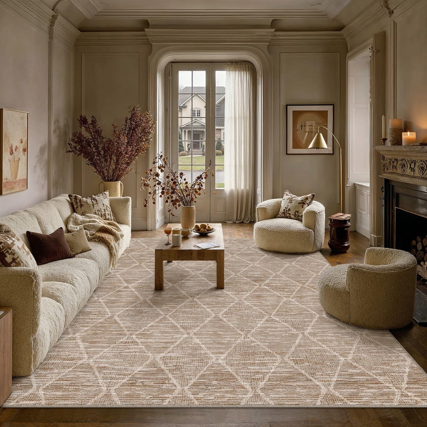 HUGEAR 8x10 Area Rug Brown Washable Rugs for Living Room Bedroom Neutral Modern Geometric Carpet Non-Shedding Non-Slip Low Pile Dining Room Office Indoor Home Decor