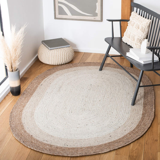 SAFAVIEH Braided Collection 6' x 9' Oval Beige/Ivory BRD903B Handmade Country Cottage Reversible Wool Entryway Foyer Living Room Bedroom Kitchen Area Rug