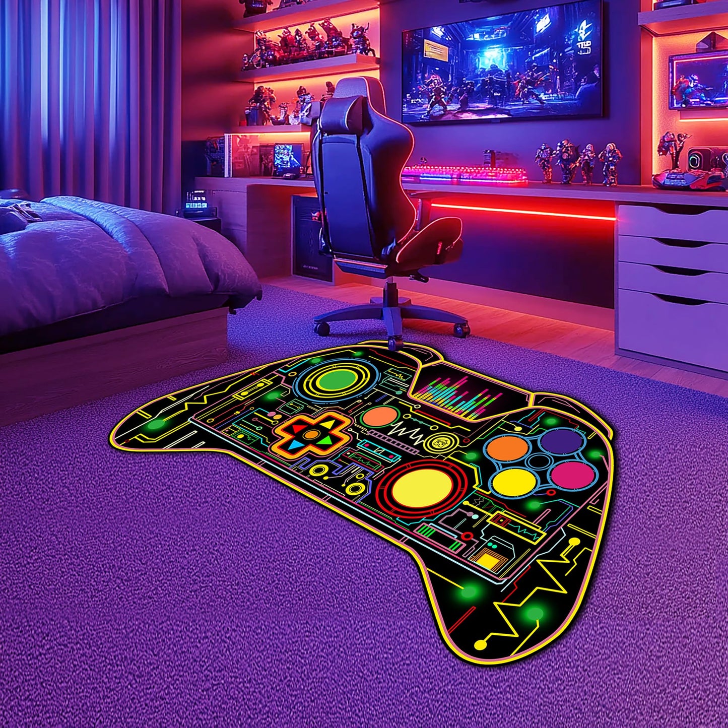 Gaming Area Rugs for Boys 3x5 Feet - Game Room Decor Rug Gamer Rug Teen Bedroom Carpet Gaming Chair Floor Mat Bedroom Decor for Boys Kids Teen