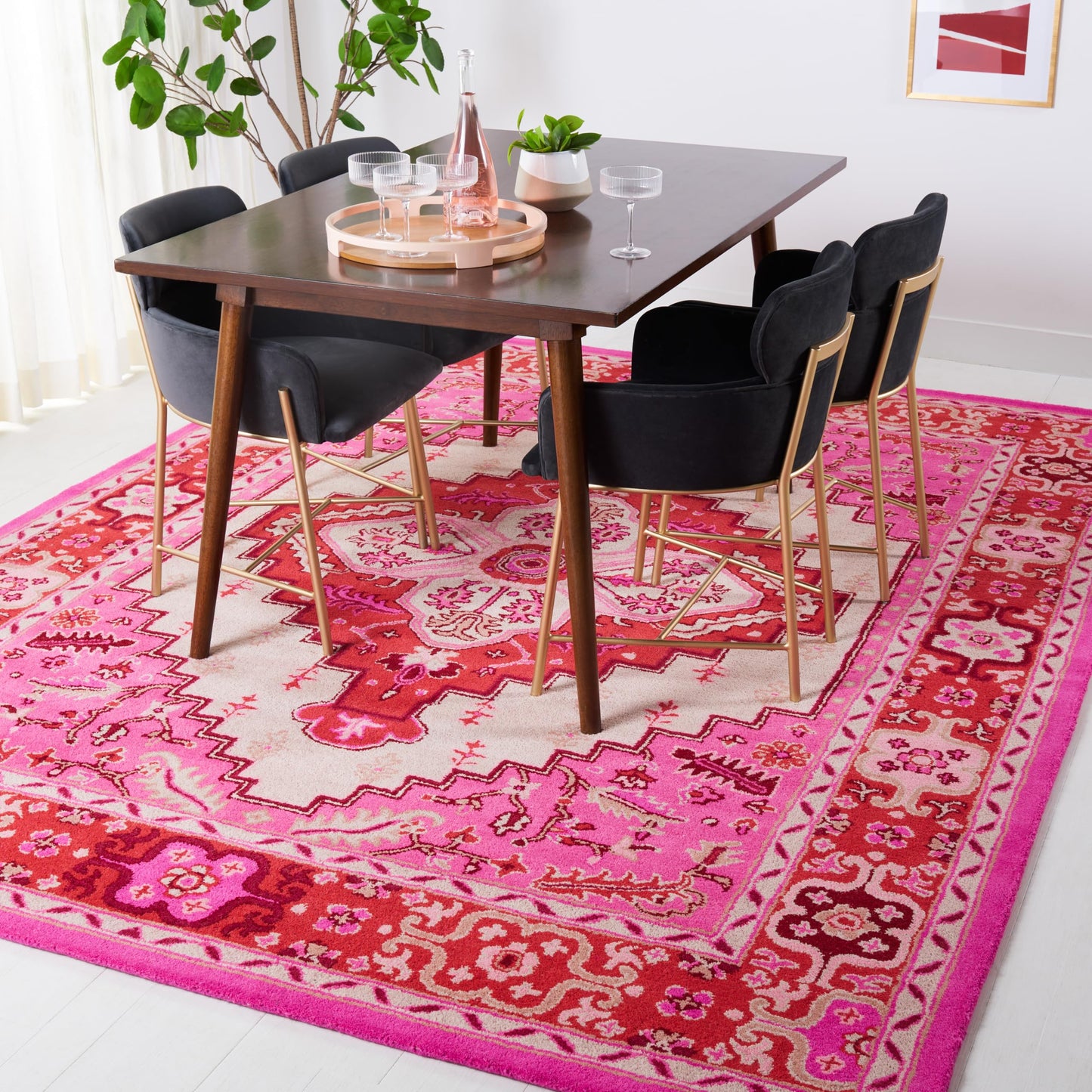 SAFAVIEH Area Rug 8x10 - Bellagio Collection - Large - Red Pink & Ivory, Handmade Wool, Medallion Design, Ideal for Living Room, Bedroom, Office, Dining Space (BLG545A)