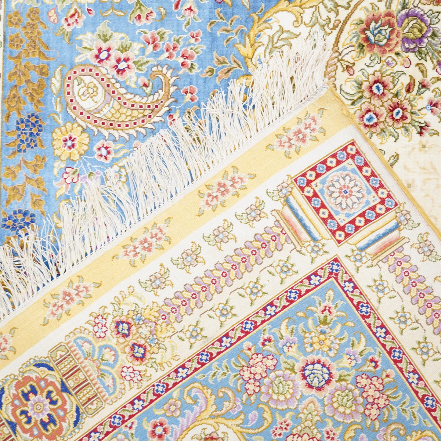 Yuchen Rug Silk Rug 8x10 Blue Handmade Traditional Medallion Vintage Large Silk Rug for Living Room