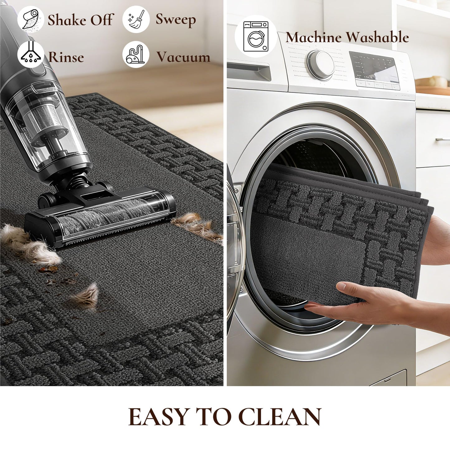 FLOORHUG Door Mat 20 x 32 in, Non Slip Washable Entryway Rugs with TPR Backing, Absorbent Dirt Trapping Low Profile Front Door Mat for Shoes and Dog Paws, Dark Grey