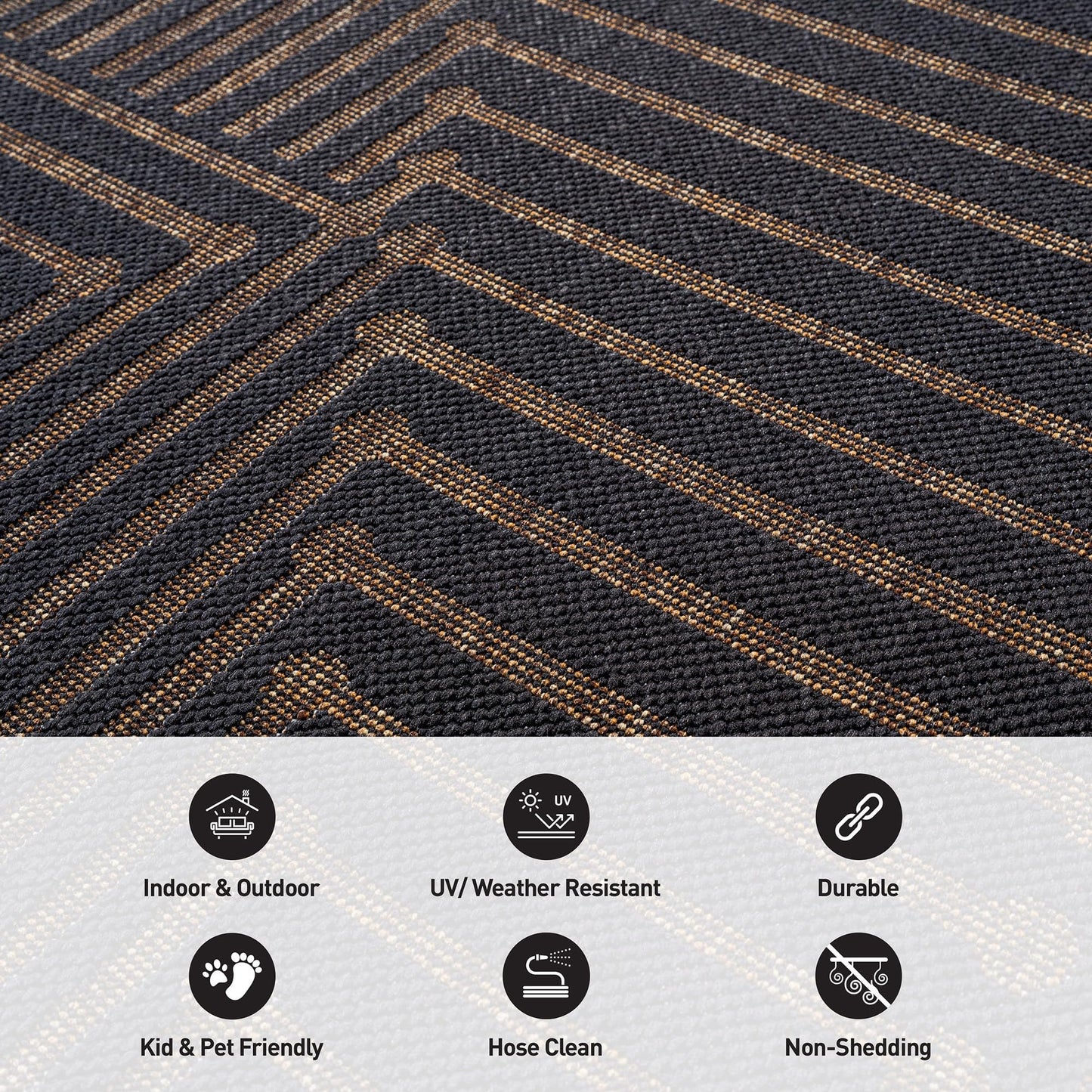 Rugshop Geometric Lines Indoor Outdoor Flat Woven Area Rug,Natural Jute-Style,Easy-Care Patio Rug for Backyard Porch Deck Balcony, 5' x 7' Dark Gray/Natural