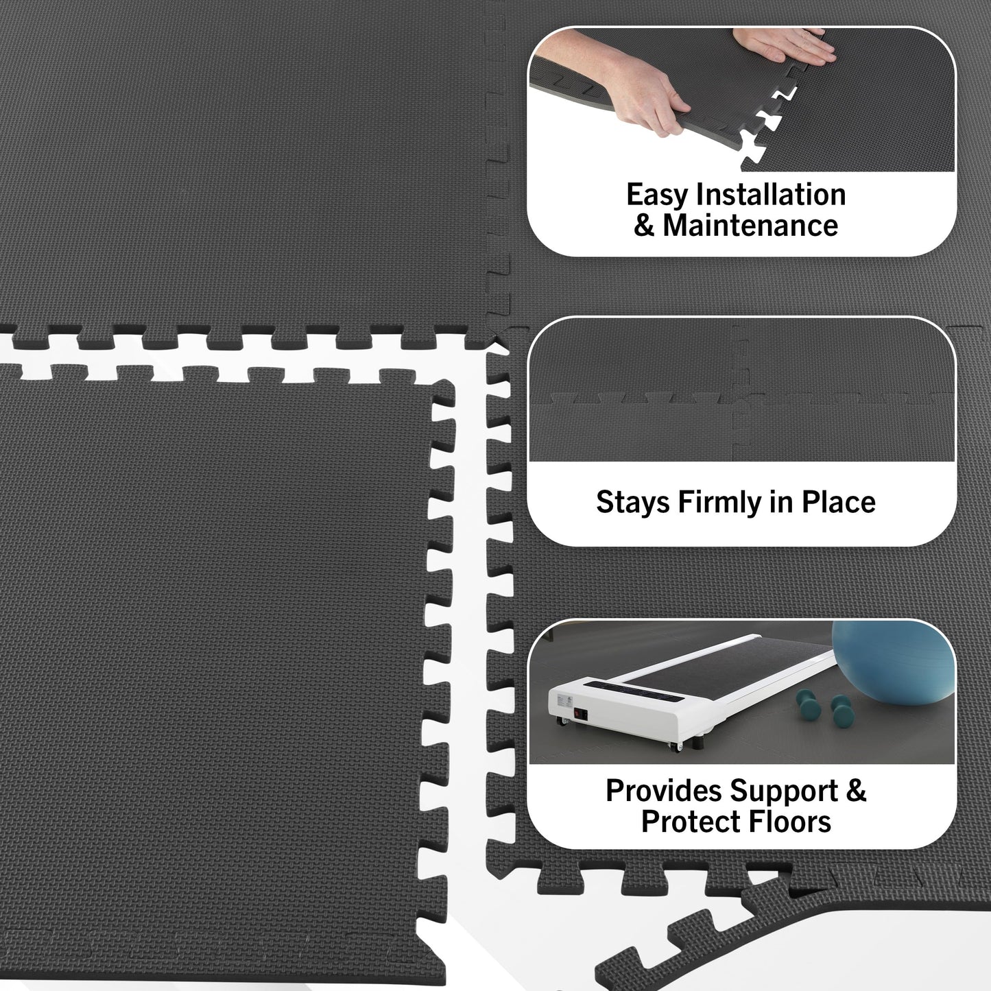 Stalwart Foam Mat Floor Tiles, Interlocking EVA Foam Padding Soft Flooring for Exercising, Yoga, Camping, Kids, Babies, Playroom – 6 Pack, Gray, 24" X 24" X 0.5"