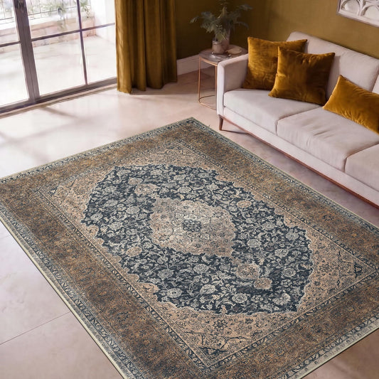 Keen Home Design 5x7 Rug - Machine Washable Area Rug with Non-Slip Backing, Ideal for Living Room, Dining Room, Bedroom - Vintage, Easy Clean, Durable, Low Pile Rug - (5' x 7')