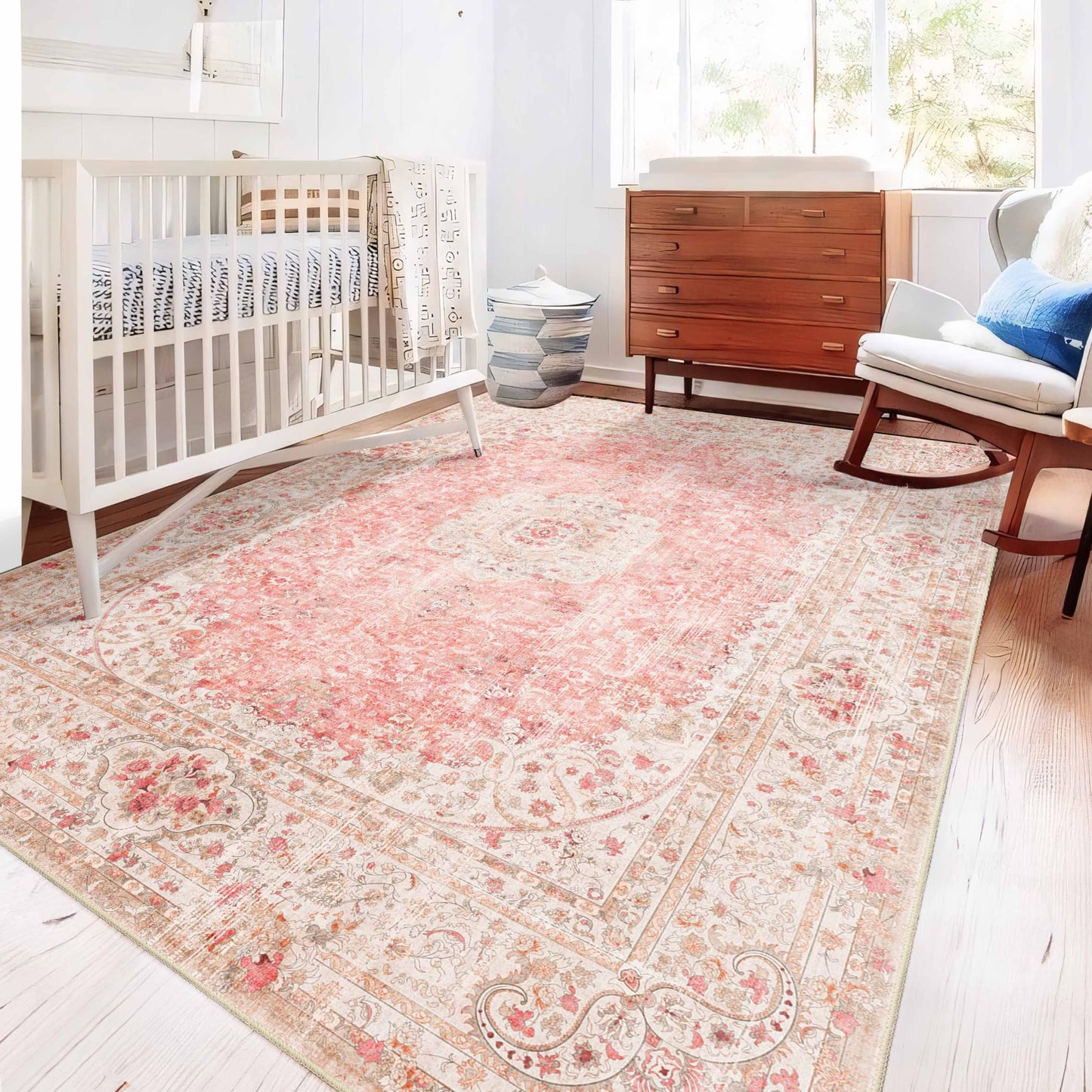 Castage 5x7 Area Rugs Washable,Pink Rug for Living Room Bedroom Kitchen,Large Boho Vintage Bohemian Distressed Carpet Non Slip,Blush