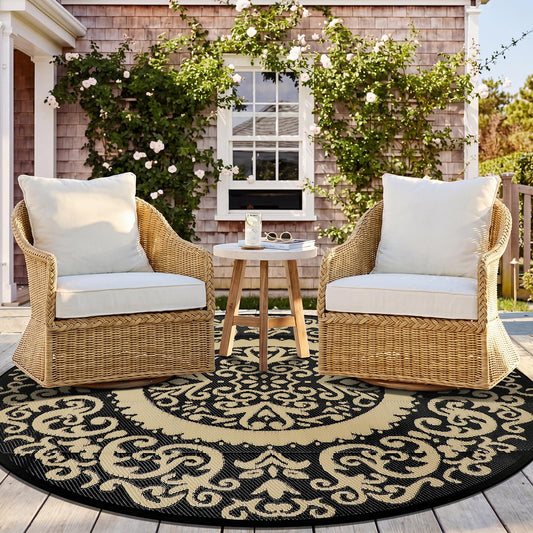Homcomoda Round Outdoor Rugs for Patio 6ft Waterproof Clearance Reversible Patio Rugs Lightweight Outdoor Rugs Plastic Straw Rugs Portable RV Camping Rug Mat for Outdoor Porch Beach BBQ Beach Backyard