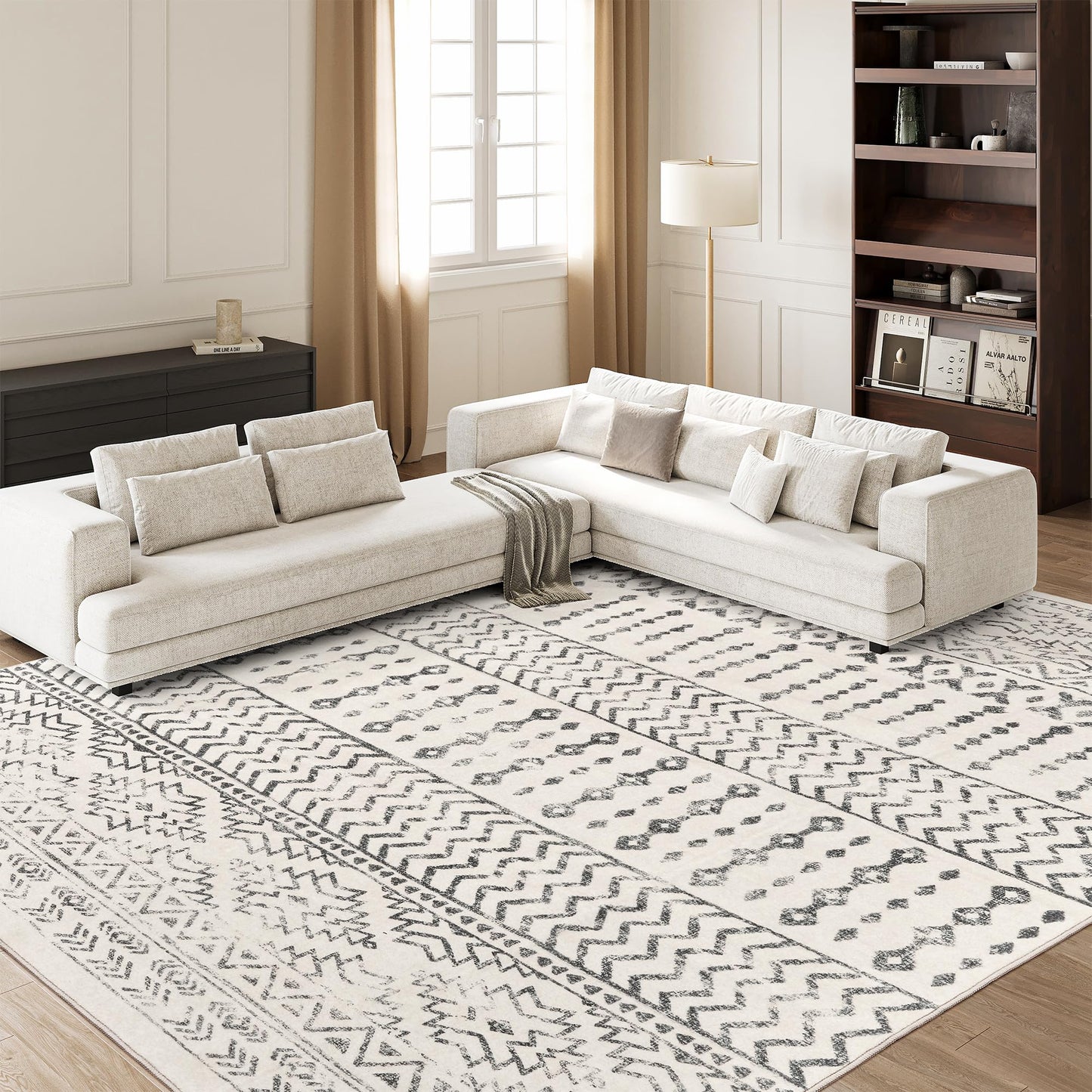 Art&Tuft 8x10 Area Rug, Super Soft Washable Rugs 8x10, Anti-Slip Backing Area Rugs for Living Room, Foldable Ultra-Thin Moroccan Area Rug(8'x10', Ivory)