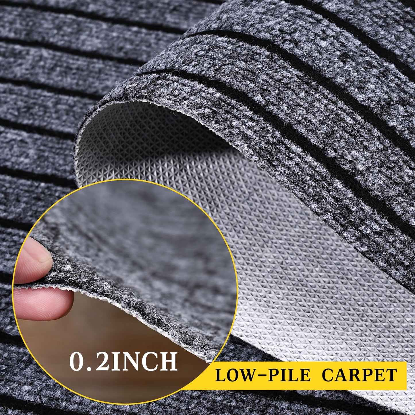 Extra Long 3x15 ft Runner Rug for Hallway, Non-Slip Indoor Outdoor Carpet with TPR Backing, Durable Waterproof Mat for Kitchen, Patio, Balcony, Garage, Deck, Entryway, Stair, Grey Wide Stripes