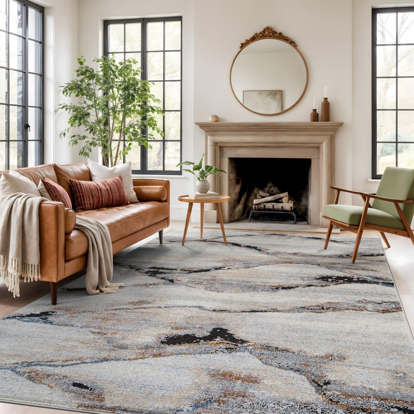 Rugshop Contemporary Gray Striated Area Rug Durable, Kid & Pet Friendly 7' 10" x 10' Ideal for Covering Large Floor Areas in Living Rooms, Master Bedrooms, or Lofts
