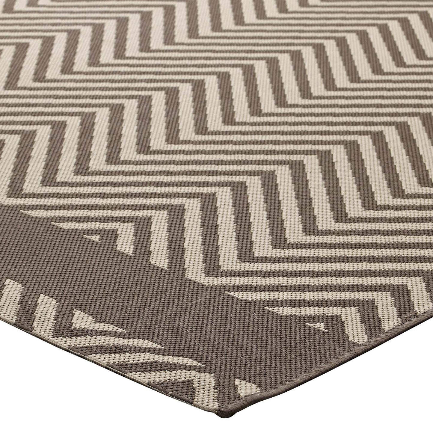 Modway Optica Chevron With End Borders 8x10 Indoor and Outdoor In Light and Dark Beige