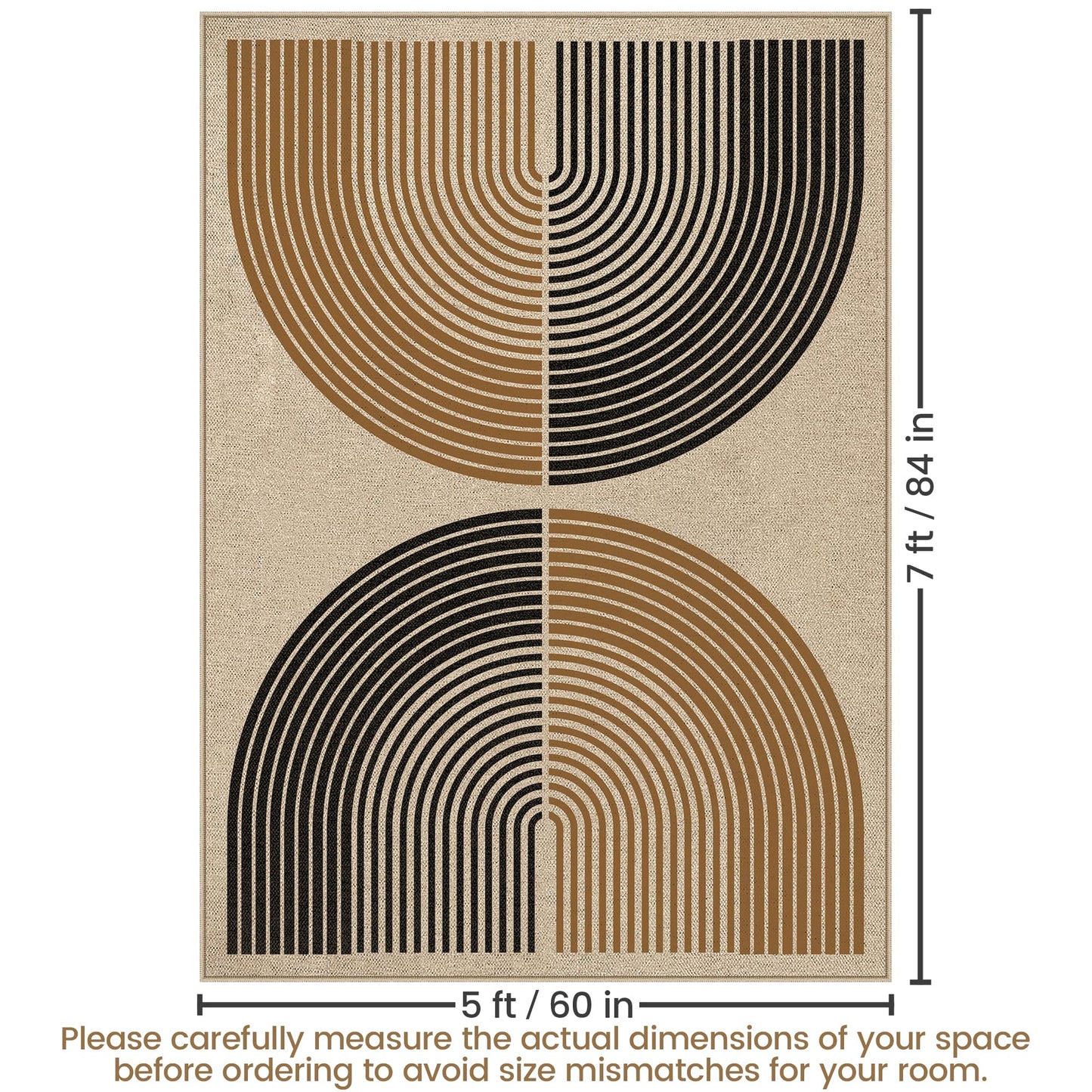JROSING Washable Rainbow Easy Jute Rug 5x7, Neutral Geometric Modern Outdoor Indoor Patio Farmhouse Large Rugs, Woven Non Slip Thin Carpet for Living Dining Play Room Bedroom Classroom Kids Nursery