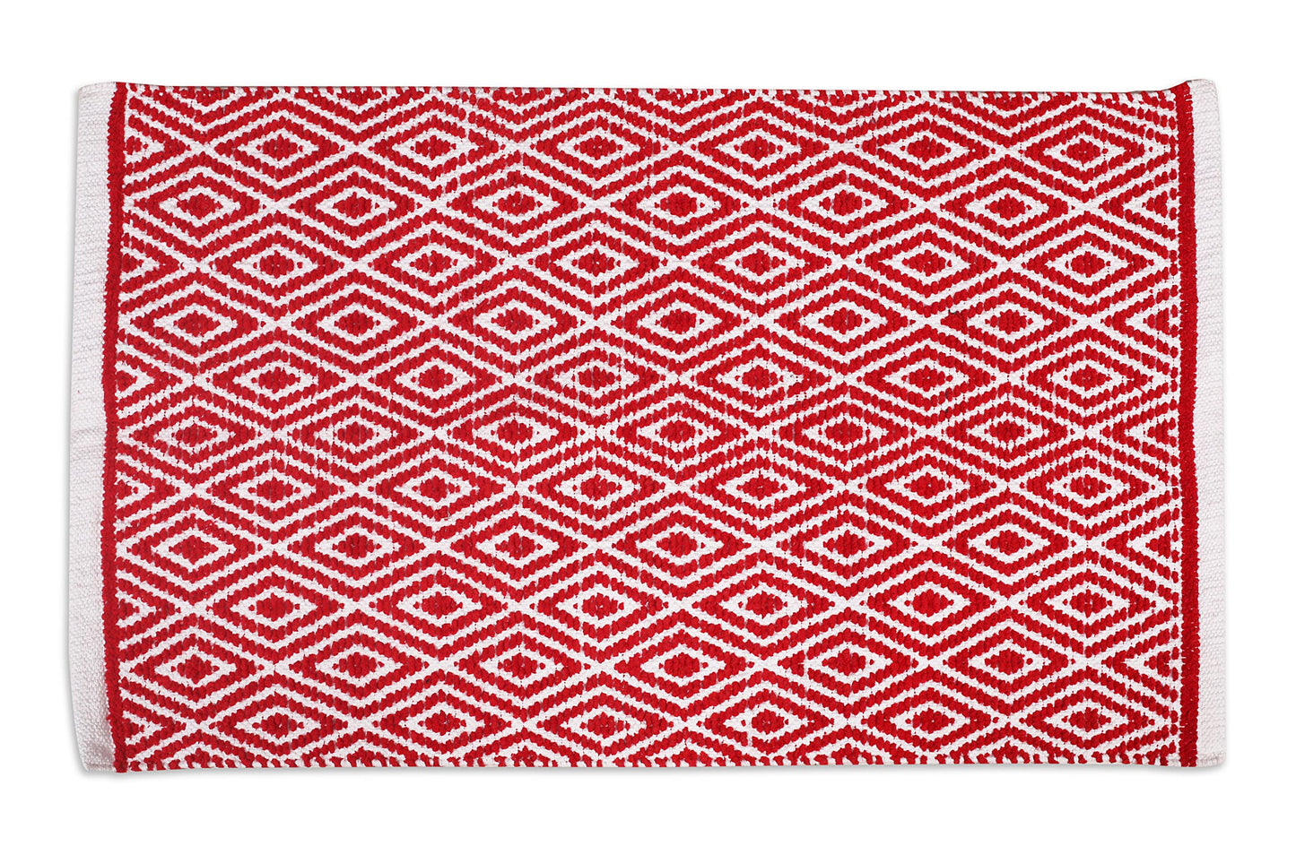 Chenille Cotton Diamond Runner Rug 2x5 Feet - Red, Reversible Washable Soft Floor Runners Ideal for Kitchen, Hallway, Bedroom, Bathroom | Farmhouse Boho Indoor Use Rugs for Patio Décor